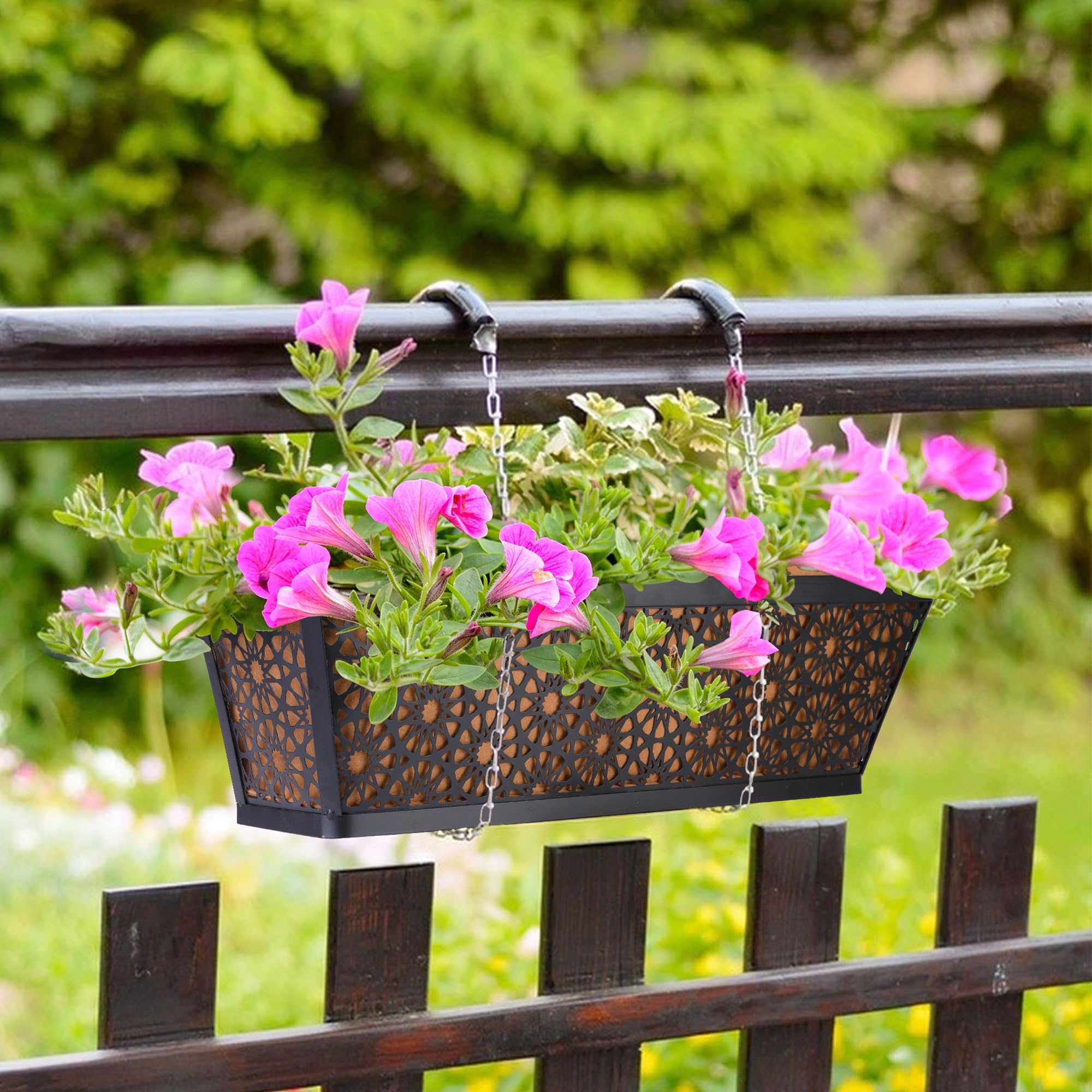 Adnee 4-Pack 24 Inch Rectangular Non-Woven Fabric Plant Window Box Liners - Brown Felt Flower Hanging Basket for Outdoor Garden, Wall Hanging Planters, Vegetables - Perfect for Balcony, Patio & Window Decor