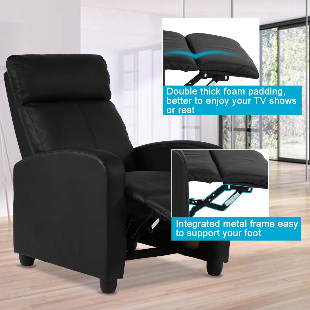 DKeli PU Leather Massage Recliner Chair with Footrest - Wide Padded Seat, Adjustable Backrest & Heavy Duty Design - Modern Wingback Lounge Chair for Living Room, Home Theater & Relaxation - Black