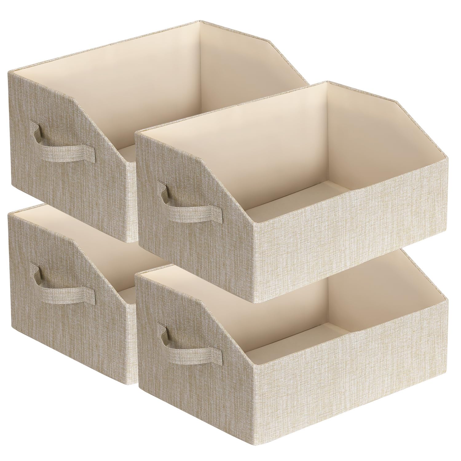 Foldable Fabric Storage Bins & Organizer Boxes - 4 Pack Beige Trapezoid Shelf Baskets for Home, Office, Wardrobe & RV Organization | Space-Saving Closet Solutions for Shelves, Drawers & Storage Units