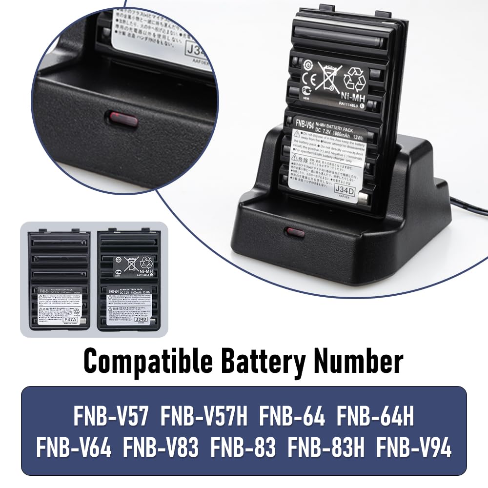 Yaesu FT-270R FT-60R Vertex Standard VX160 VX420 Desktop Battery Charger for FNB-V83 FNB-V94 FNB-V106 NI-MH Batteries - Perfect for Ham Radio, Emergency Communication & Field Operations