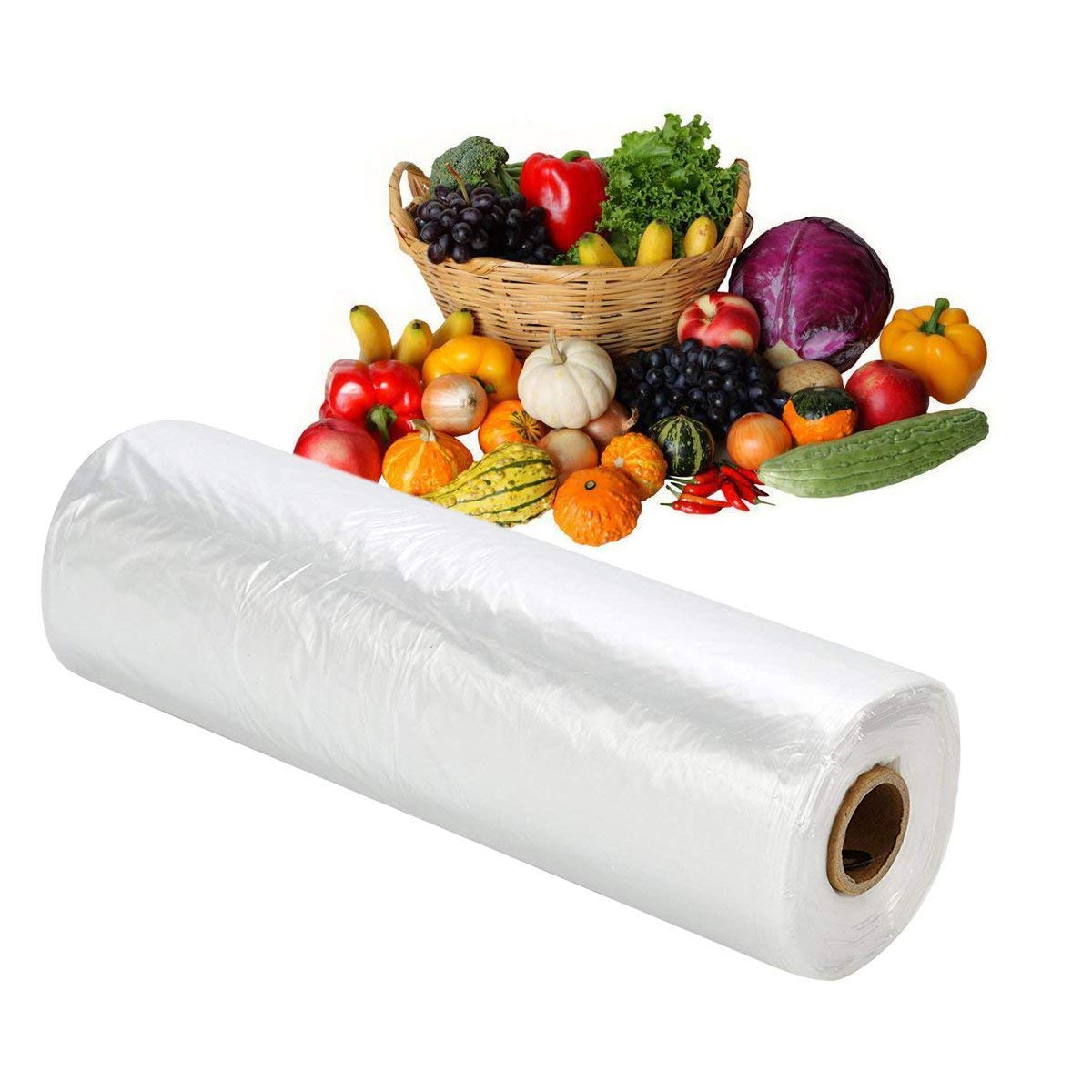 RBHK 12x16 Inch Clear Plastic Produce Bags on a Roll - 350 Bags per Roll (4 Rolls Total) - Food Storage Bags, Pet Waste Bags, Diaper Disposal Bags for Grocery, Kitchen & Household Use