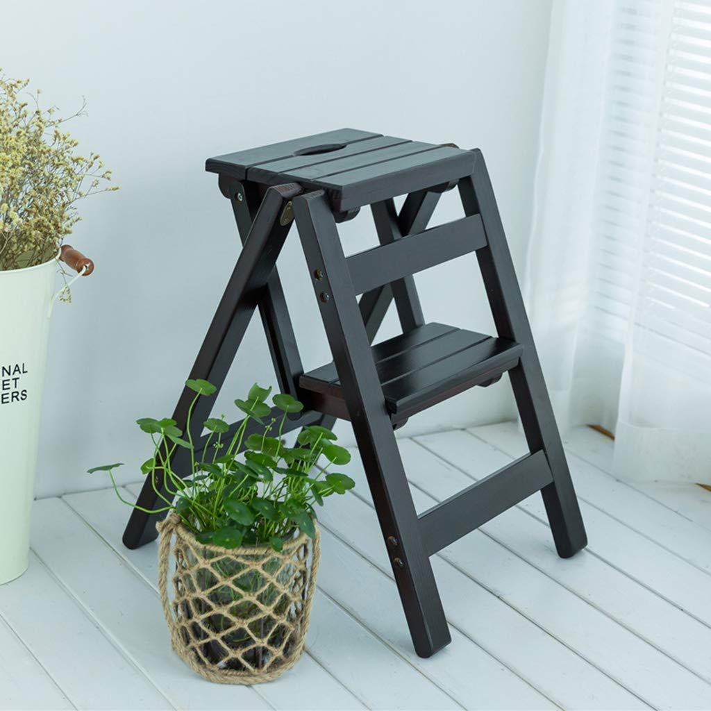 XHALERY Foldable Wooden Step Stool for Home - Portable Indoor Climbing Stool with Seat, Ladder & Shelf - Perfect for Kitchen, Bathroom, and Kids' Room