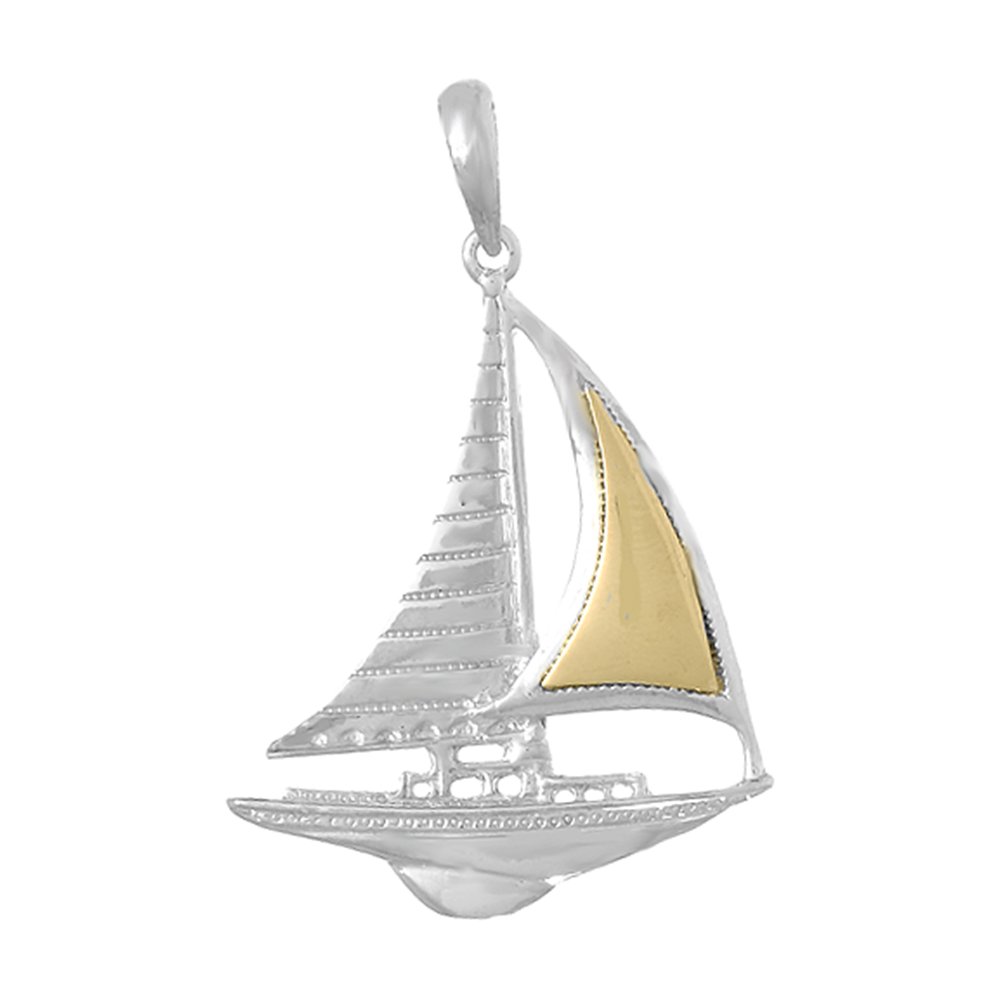925 Sterling Silver Nautical Sailboat Charm Pendant with 14k Gold Accent - High Polish Finish Jewelry for Women - Perfect for Beach Vacations, Nautical Themed Parties & Everyday Wear