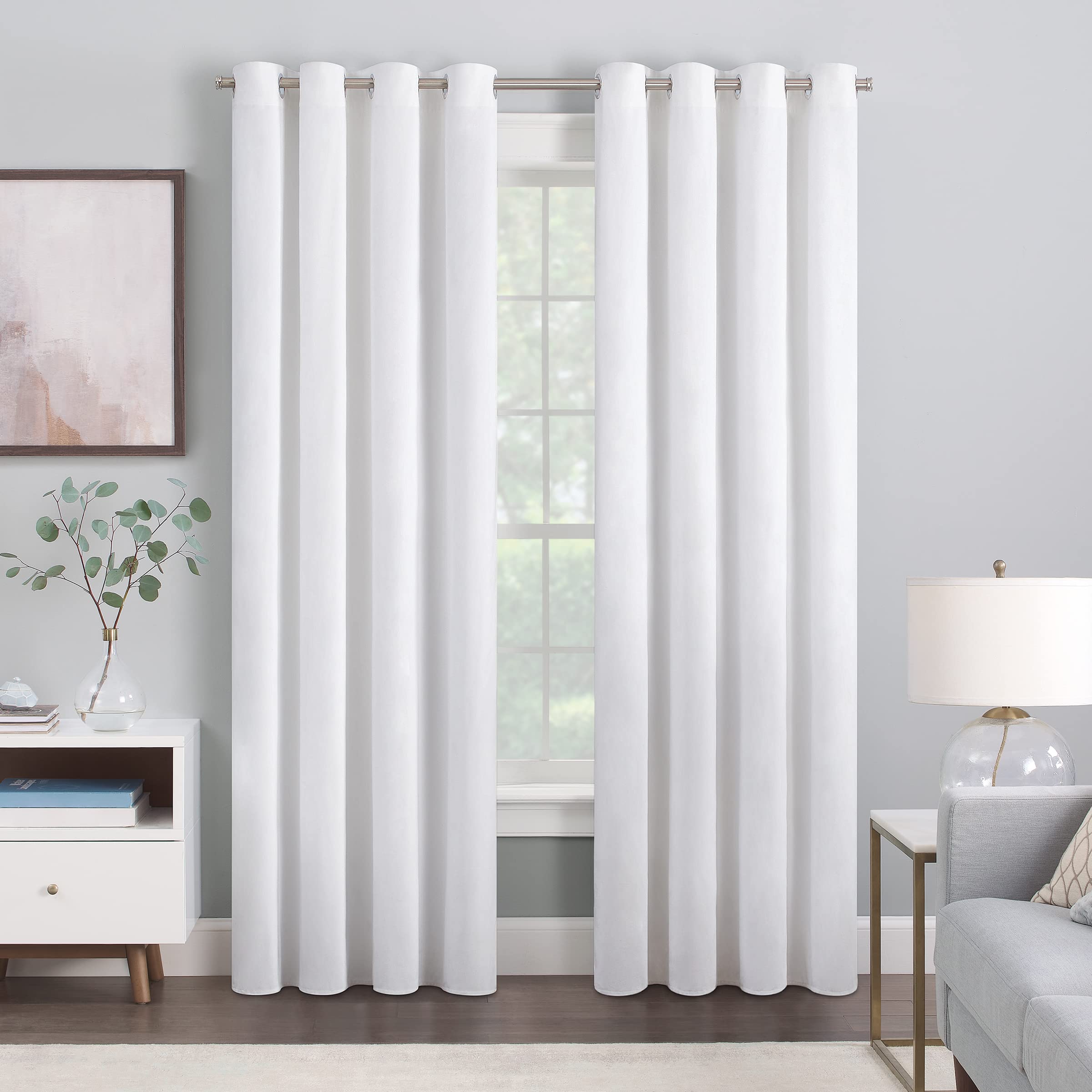 Eclipse Aurelia Velvet Blackout Curtains - Noise Reducing Thermal Insulated Window Drapes (2 Panels, 52x63 Inches, White) for Bedroom, Living Room & Home Theater