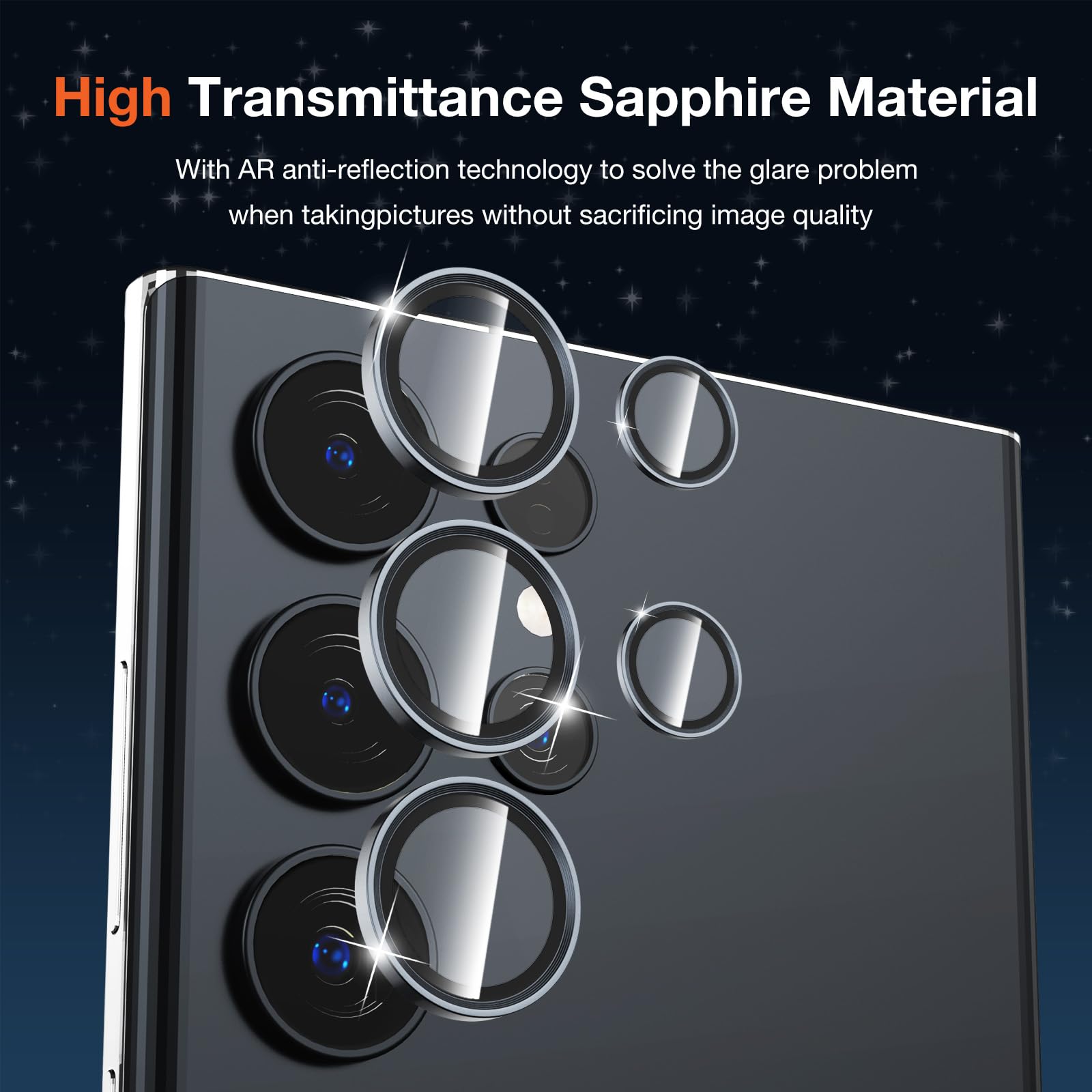 2-Pack 9H Hardness Auto-Alignment HD Camera Lens Protector for Samsung Galaxy S24 Ultra - Metal Ring Back Screen Cover Film, Scratch-Resistant Case-Friendly Accessories | Perfect for Outdoor Activities, Travel & Daily Protection