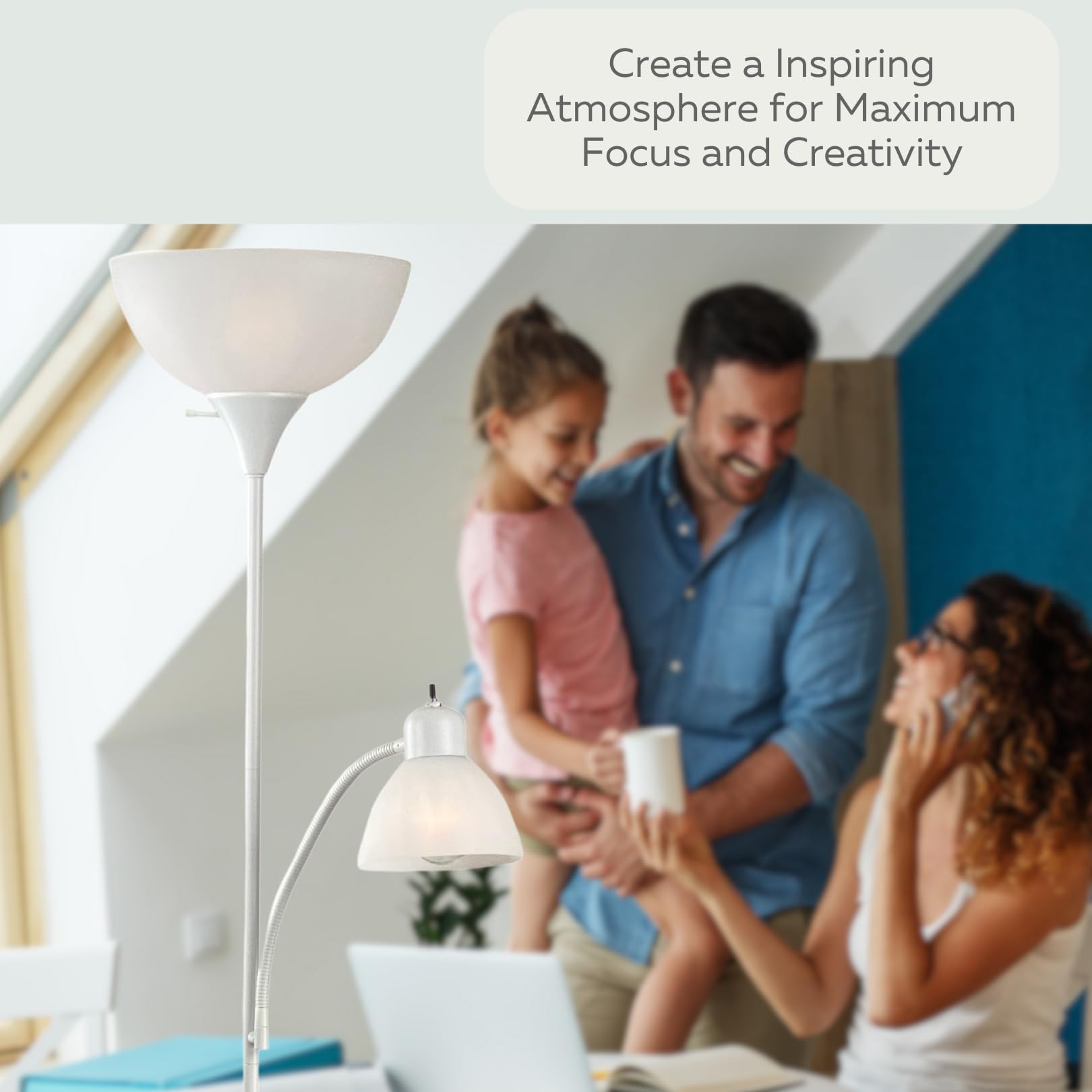 Adjustable Floor Lamp with White Plastic Shade - 72