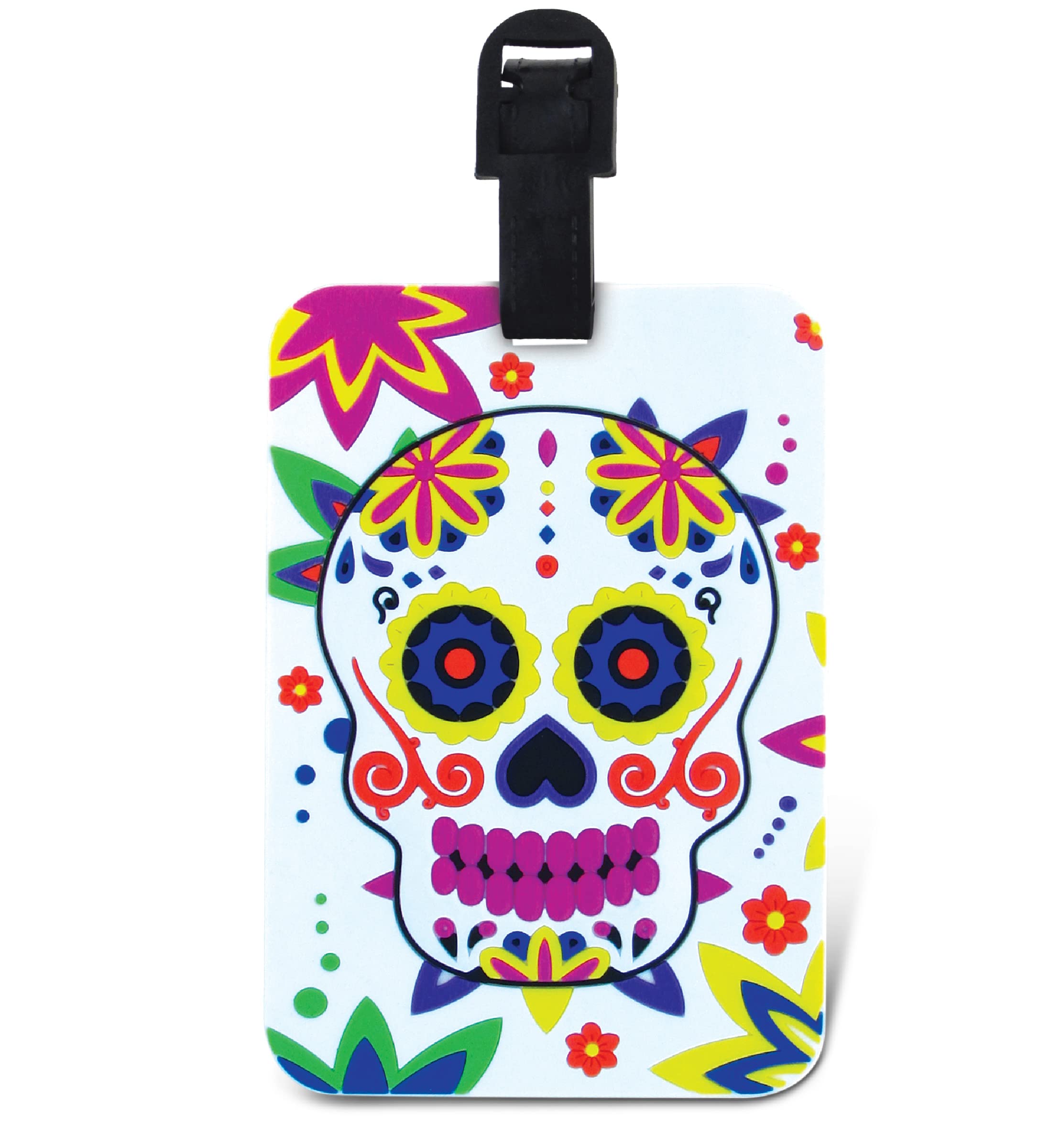 Unique Sugar Skull Luggage Tag - Dia De Los Muertos Travel ID Label for Suitcase, Backpack & Sports Bag - Day of The Dead Novelty Accessory for Men & Women - Perfect for Halloween, Travel & Festival Events
