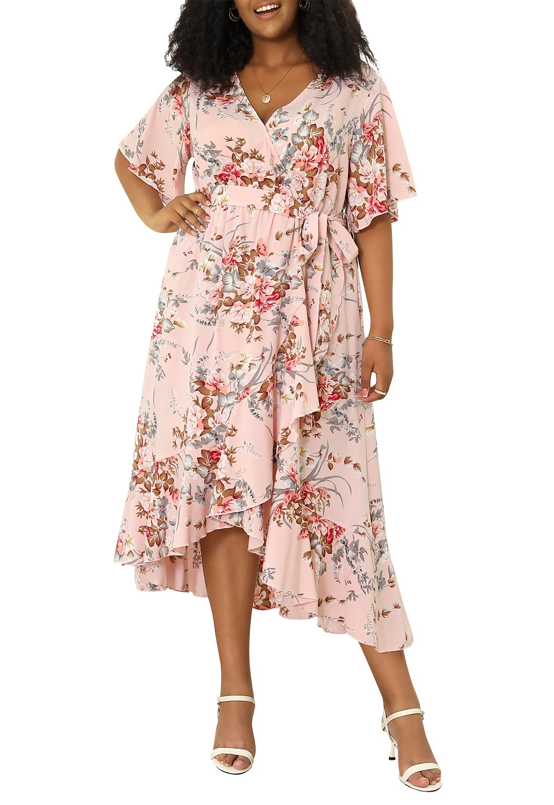 Keluummi Plus Size Women's 2023 Summer Casual Boho Floral Empire Waist Tiered Maxi Dress - Wedding Guest & Party Dress with Pockets - Perfect for Beach Vacations, Garden Parties & Special Occasions