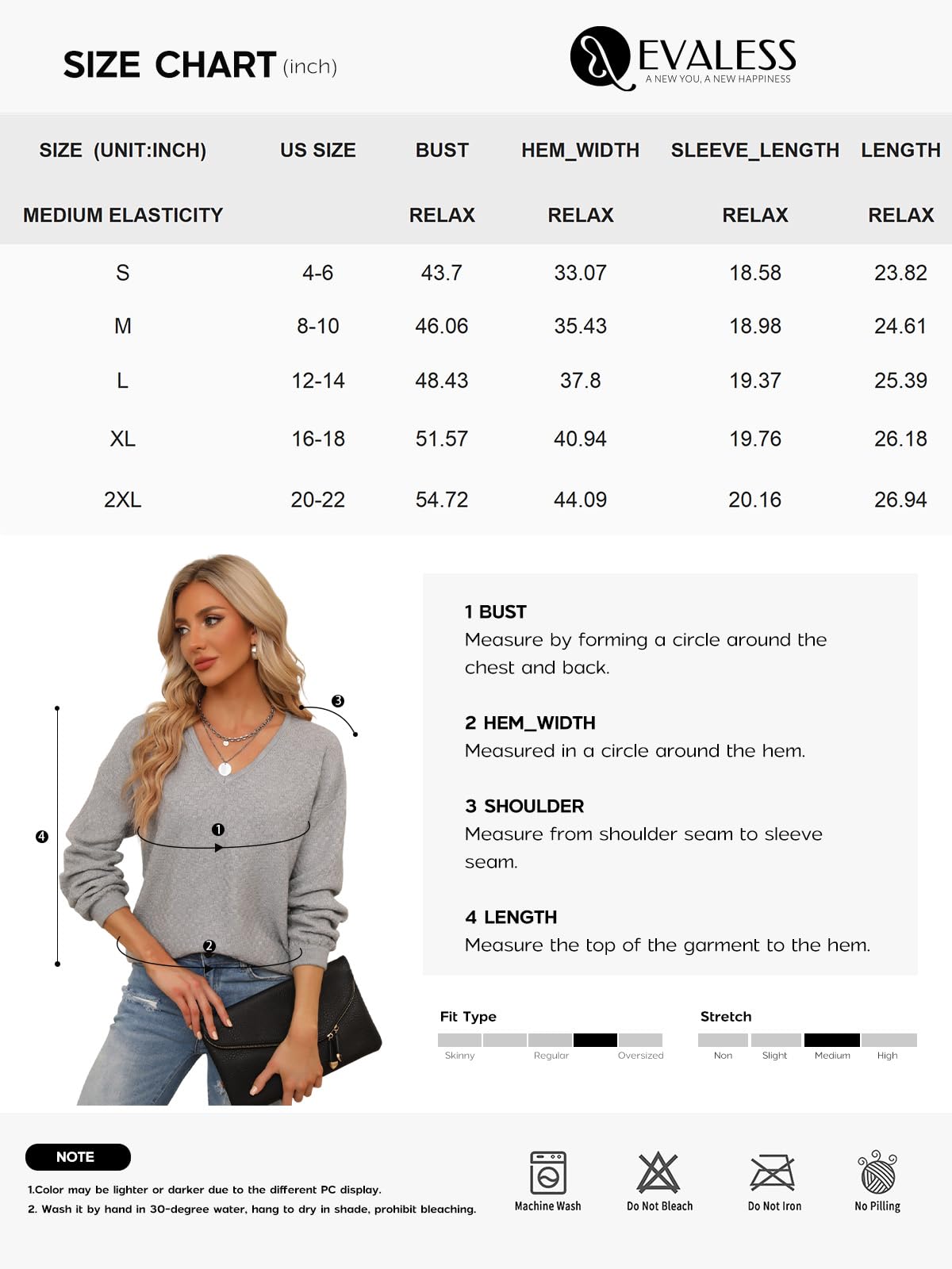 EVALESS Women's Long Sleeve V-Neck Waffle Knit Sweater - Loose Pullover Jumper for Fall 2024 | Casual Outfits, Office Wear & Autumn Layering