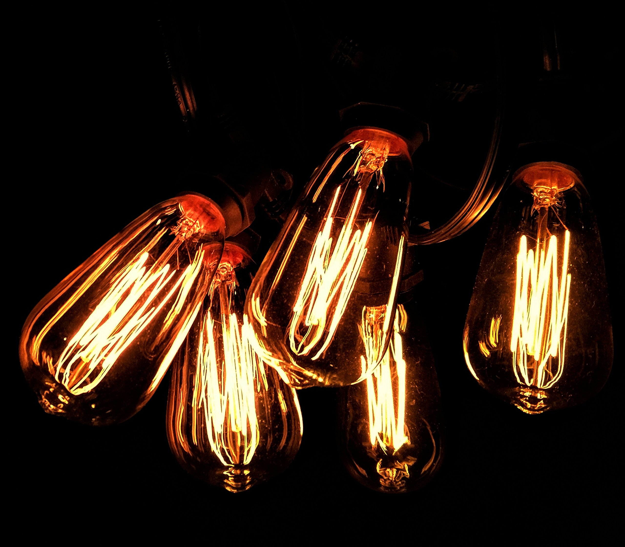 Commercial Edison Bulb Outdoor String Lights - 100 ft Black Wire with Hand-Threaded Filament (ST40 Lantern Style) for Patio, Garden, Wedding & Restaurant Decoration