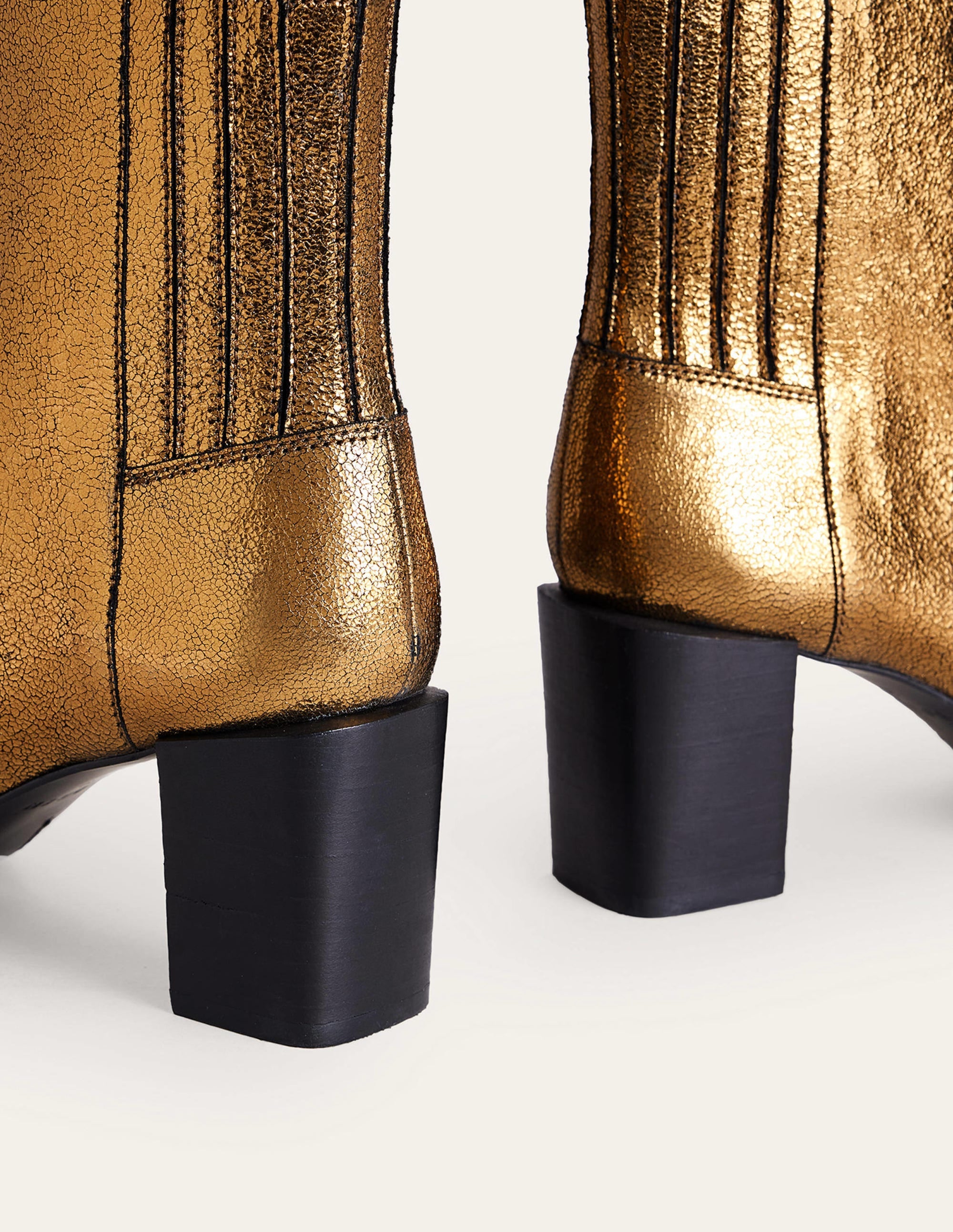 Stylish Gold Crinkle Metallic Leather Block Heel Ankle Boots for Women - Perfect for Office, Party & Night Out