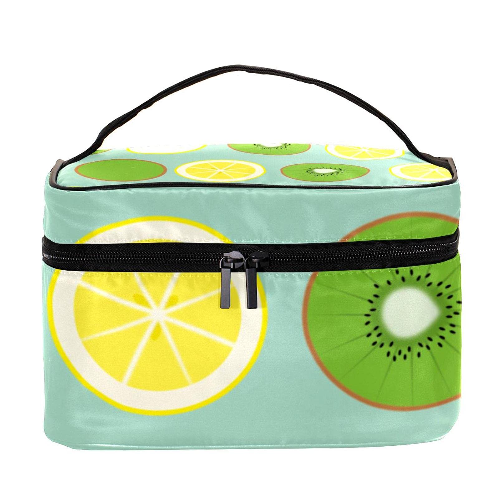Kiwi Lemon Print Large Travel Makeup Bag - Waterproof Cosmetic Organizer with Zipper for Women & Girls | Perfect for Vacation, Gym, and Daily Essentials Storage