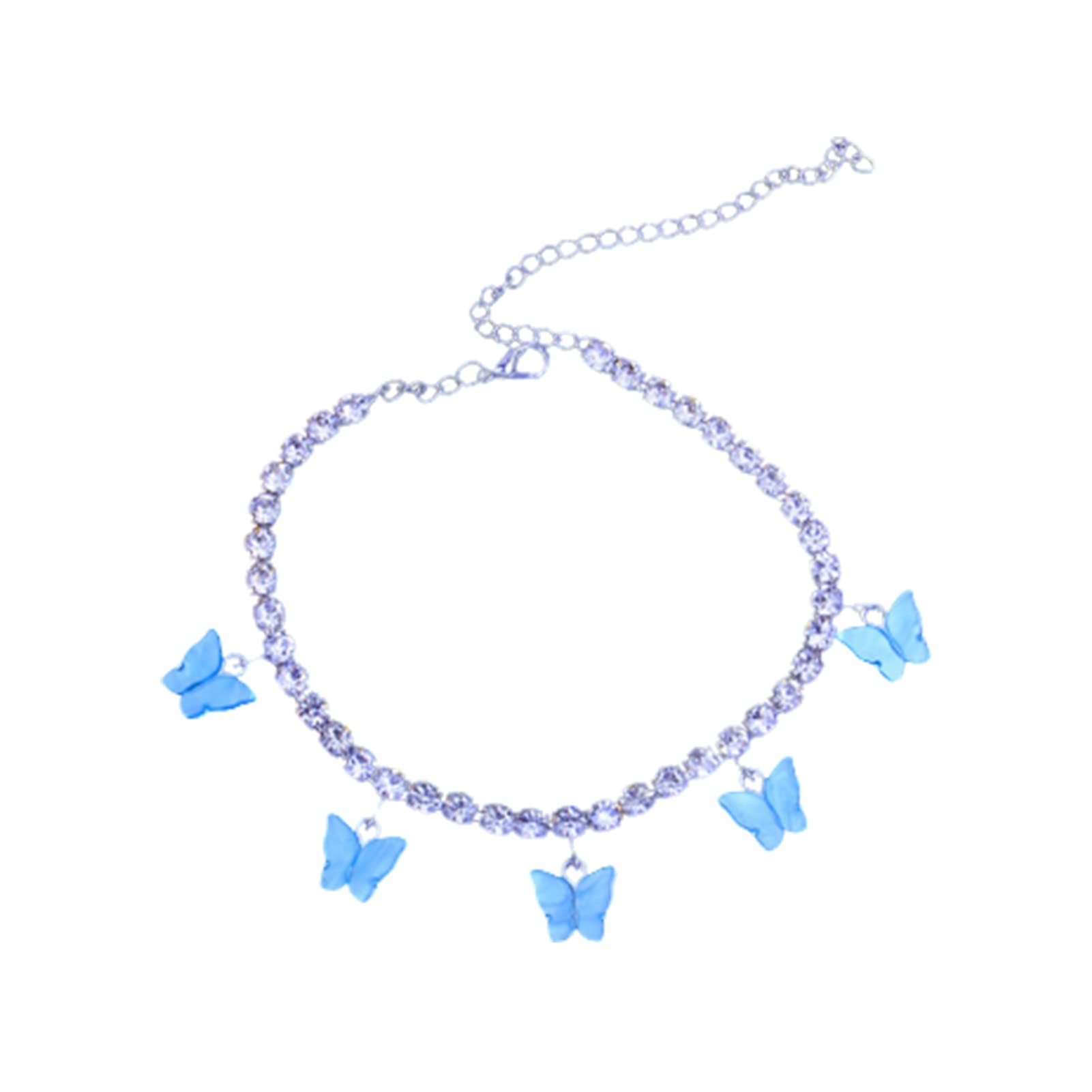 Sparkling Rhinestone Butterfly Ankle Bracelet with Chain Pendant - Elegant Foot Jewelry for Women, Perfect for Weddings, Parties, and Beach Outfits