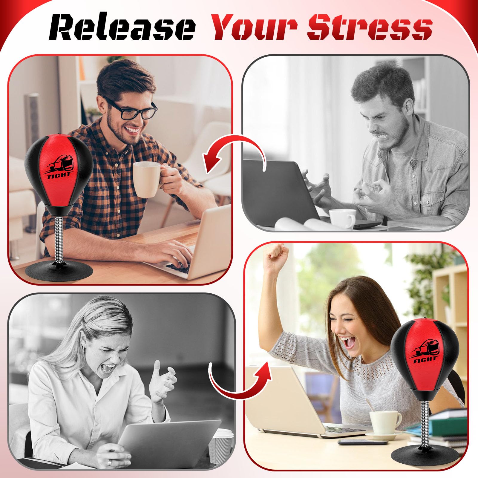 Desktop Punching Bag for Stress Relief - Boxing Speed Ball with Super Suction Cup for Office Desk - Perfect Christmas & Thanksgiving Gift for Boss, Coworkers - Great for Office Stress Relief & Quick Workout Breaks