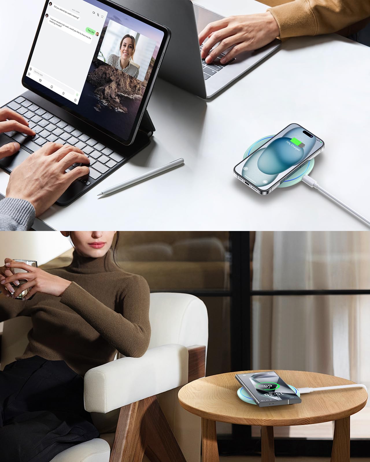 20W Fast Wireless Charger Pad for Samsung Galaxy S24/S23/S22/S21/S20/S10/S9 & iPhone 16/15/14/13/12/11/XR/XS/X/8 Plus - Qi-Certified Charging Station for AirPods 3/Pro 2 | Perfect for Home, Office & Nightstand Use
