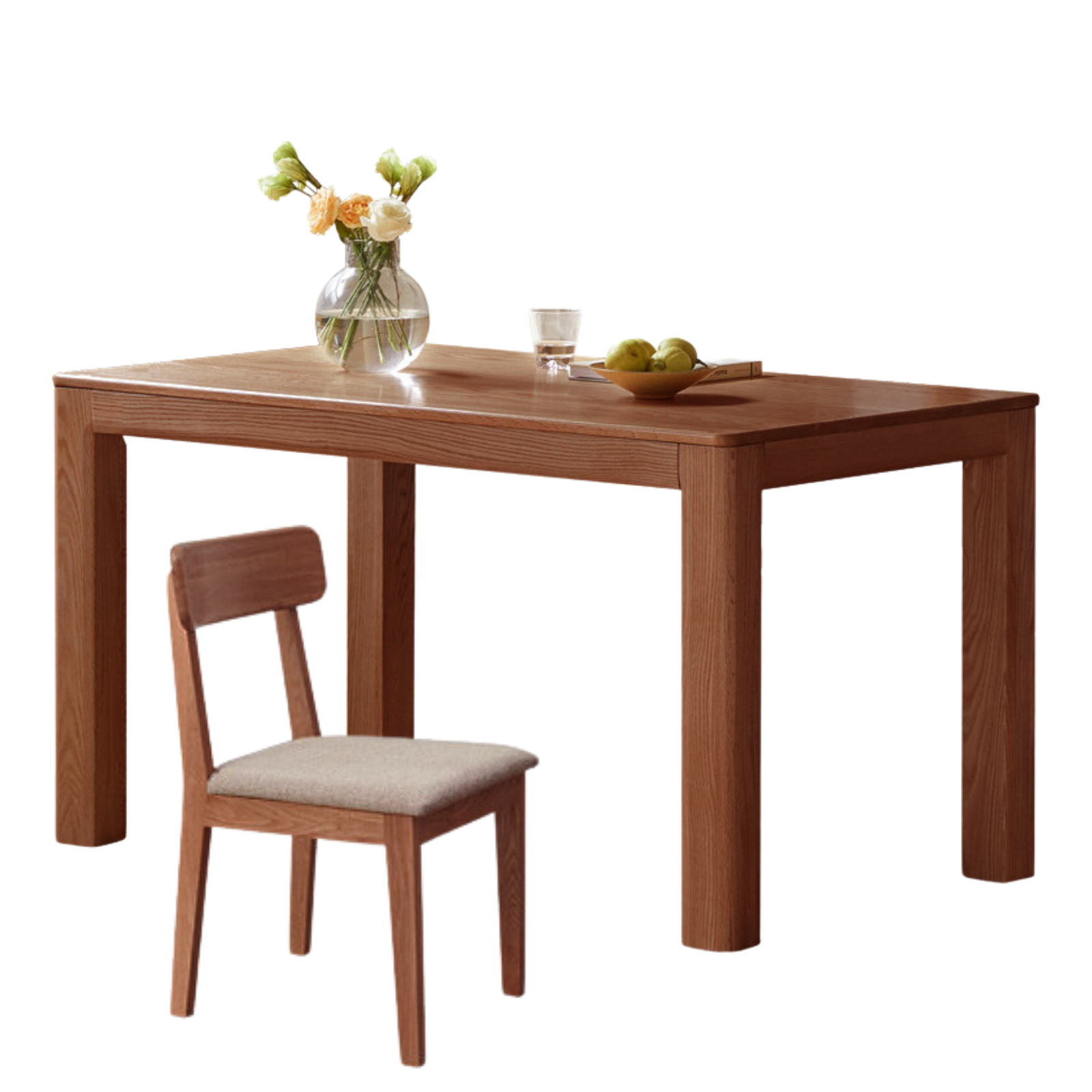 62.9x33.4x29.9 inch / 160x85x76 cm / Walnut Color / Dining table + four soft chairs