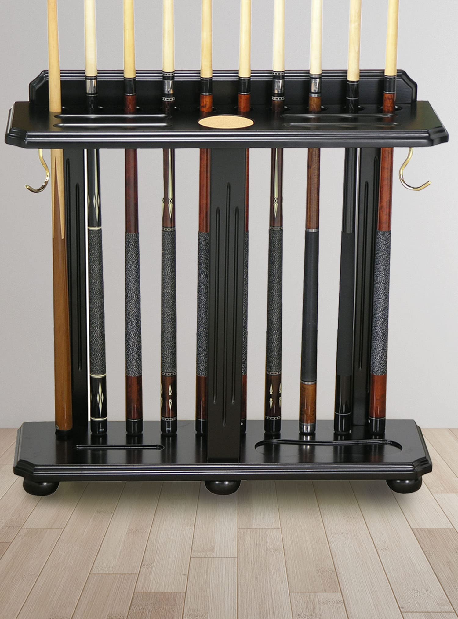 Premium Traditional Wooden Floor-Style Pool Cue Rack - Holds 8-12 Billiard Cues - Perfect for Game Rooms, Bars & Home Pool Tables - Durable & Space-Saving Cue Storage Solution