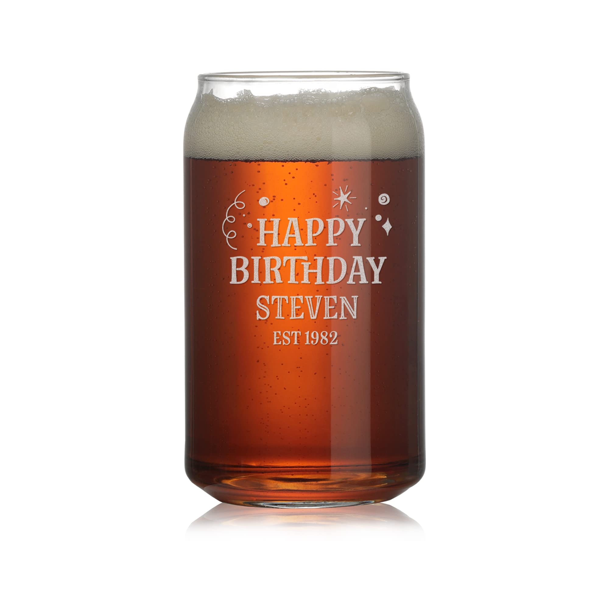 Personalized Birthday Beer Can & Iced Coffee Glass - Custom Name & Year Engraved | Unique Gift for Birthday Celebrations, Parties & Anniversaries