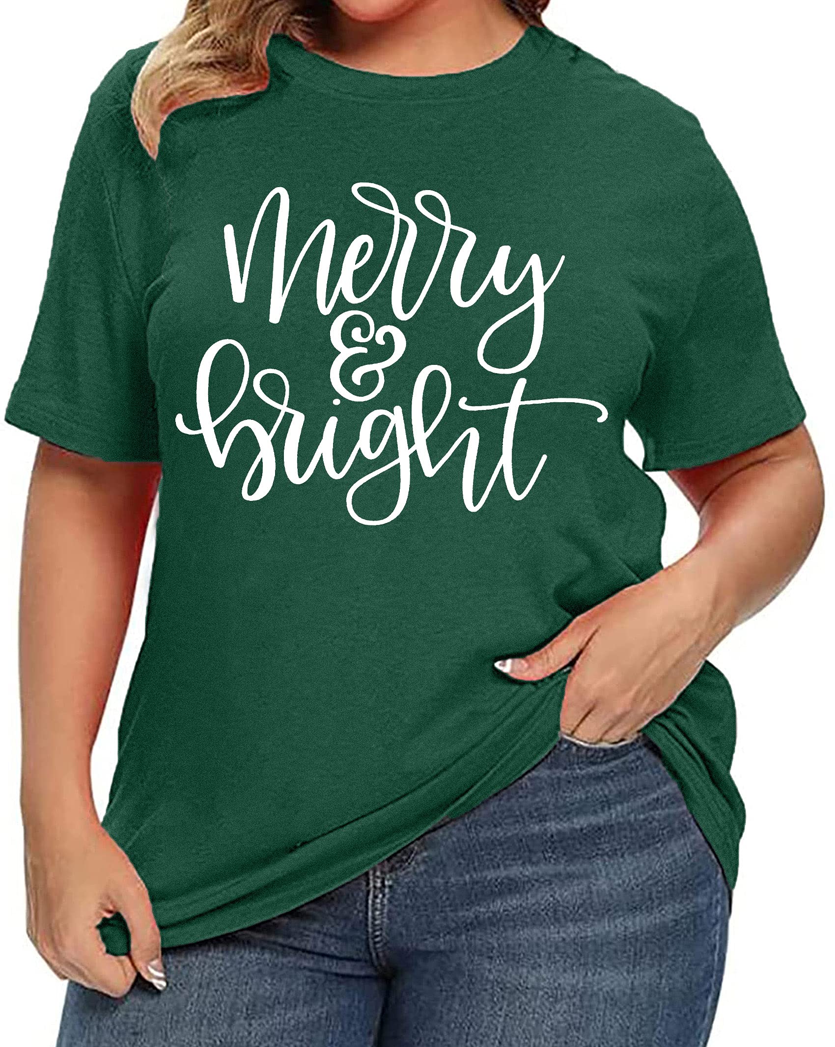 Christmas Plus Size Shirt for Women - Merry and Bright Holiday Tops - Oversized Xmas Tee - Fall Fashion - Perfect for Holiday Parties, Family Gatherings & Festive Outfits