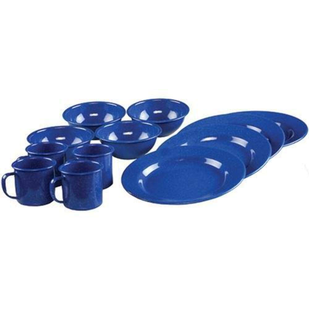 Coleman 12-Piece Enamelware Dining Set - Camping, Picnic & Outdoor Dinnerware for Family Gatherings & Backyard BBQs