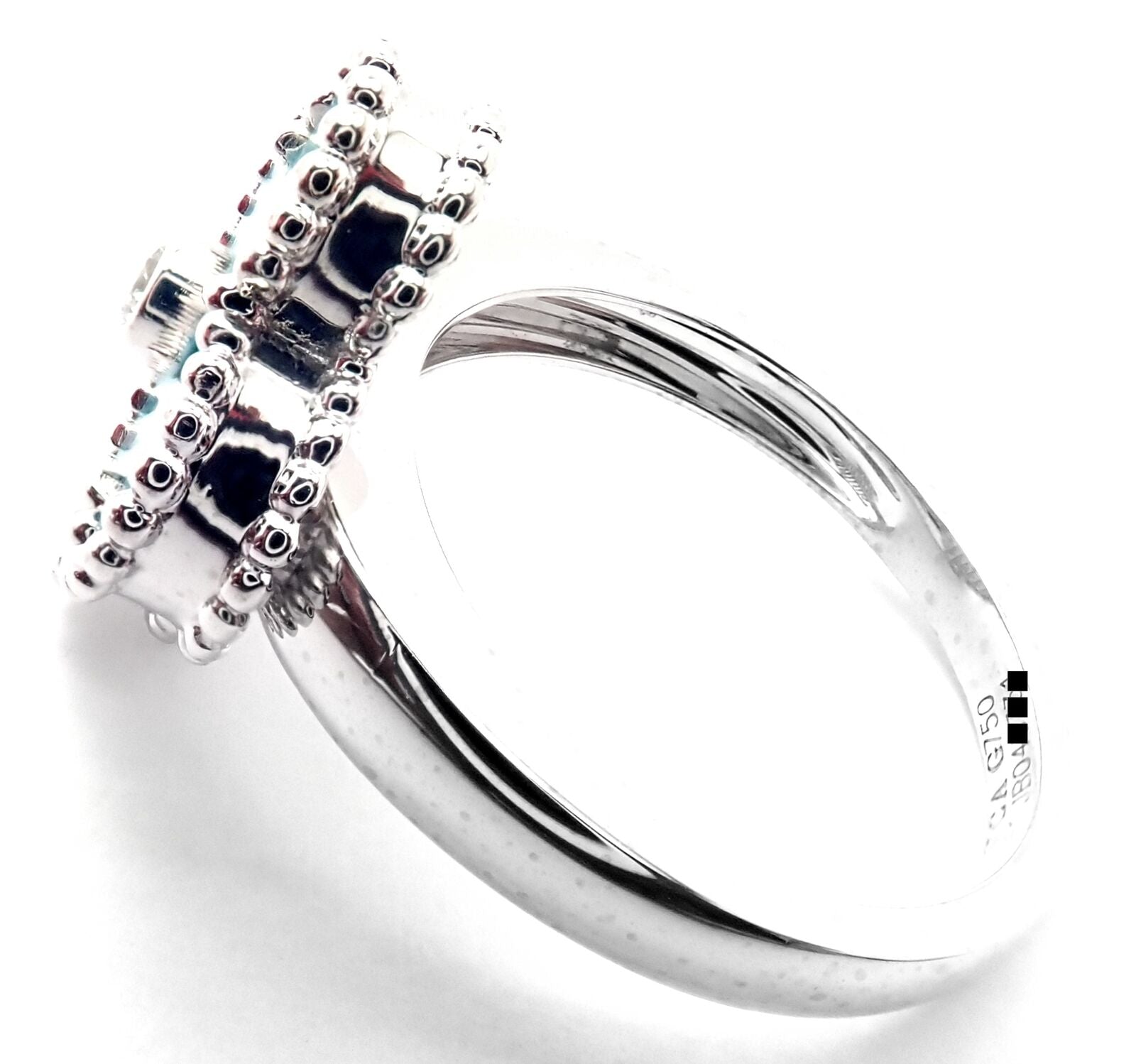 Authentic Van Cleef & Arpels Alhambra 18k White Gold Diamond Turquoise Ring - Luxury Jewelry for Weddings, Anniversaries & Special Occasions
