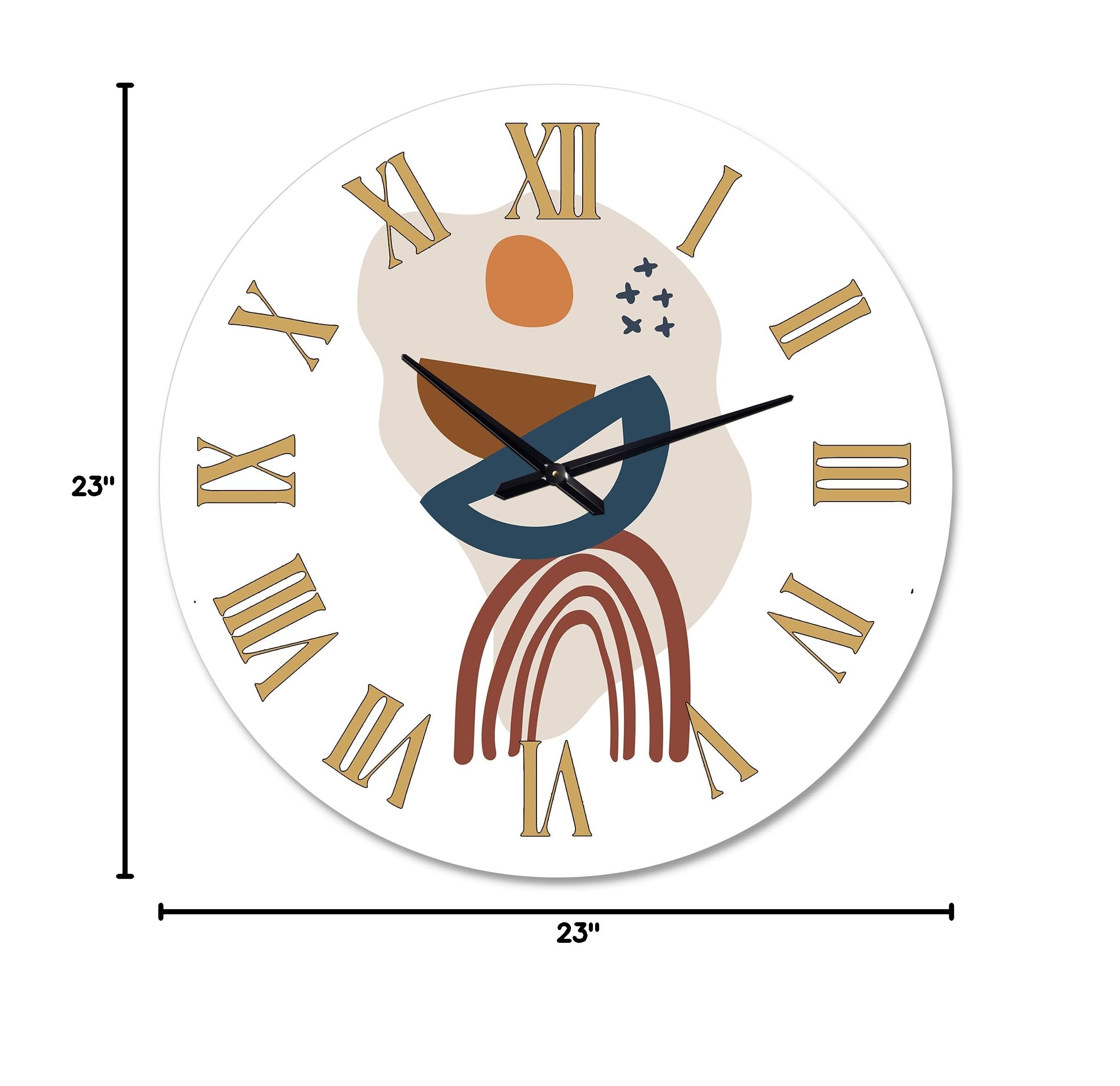 DesignQ Modern Wall Clock - Elementary Shapes in Terracotta Tones I - Large Floral & Botanical Wall Art for Living Room, Bedroom & Office Decor - Perfect for Home, Office & Gift Giving