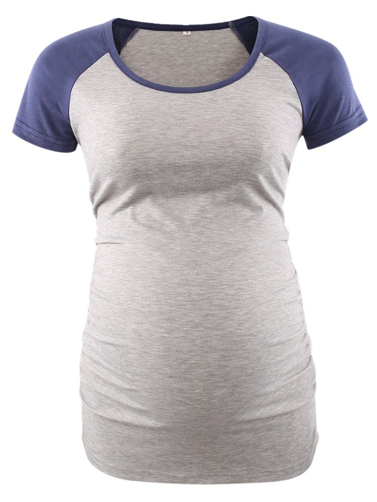 BBHoping Women's Maternity Tops - Short & Long Sleeve Baseball Style Pregnancy Shirts with Side Ruched Detail | Comfortable Crew Neck Tees for Everyday Wear, Work & Maternity Photos