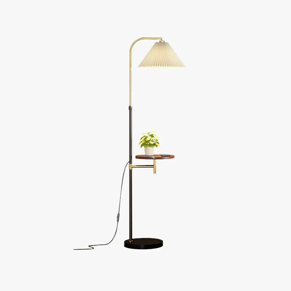 Modern White Floor Lamp with Built-in Side Table - Adjustable LED Reading Light for Living Room, Bedroom, or Office - Space-Saving Home Decor Lighting Fixture