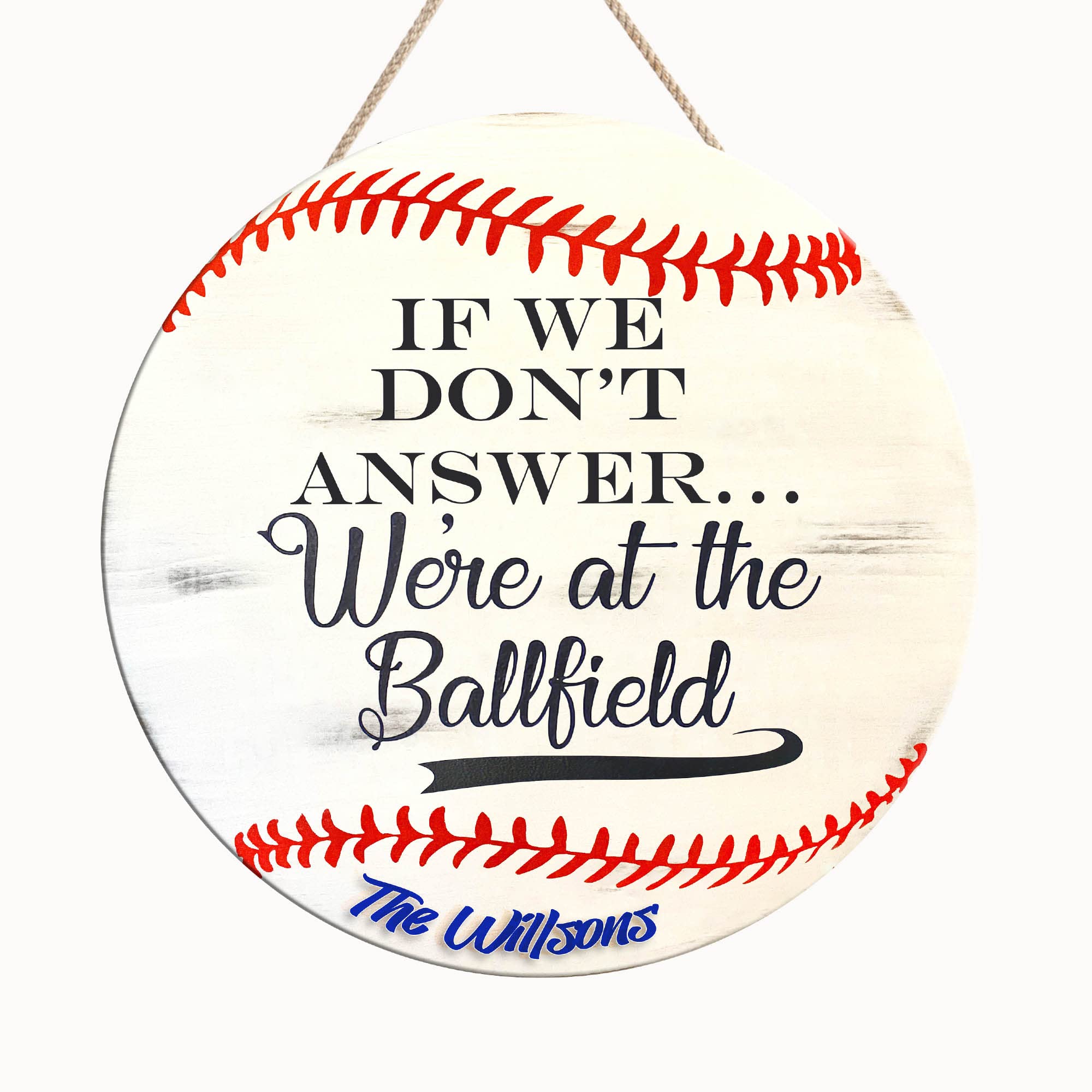 Custom Baseball Family Wood Sign - Personalized 'We're At The Ballfield' Welcome Plaque with Baseball Bat Design | Perfect Gift for Baseball Lovers, Players & Coaches | Home Decor for Sports Fans & Game Room