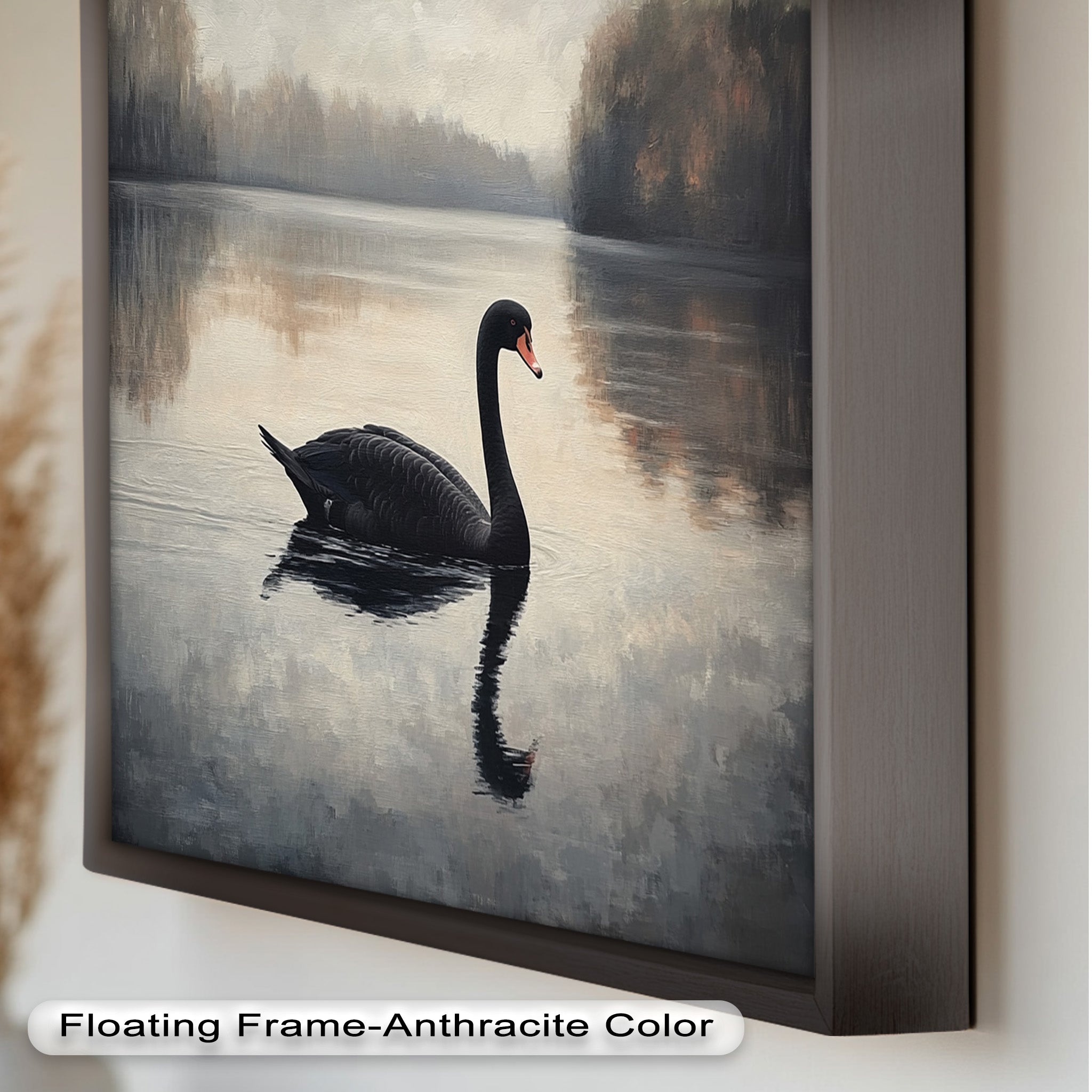 Black Swan at Dusk - Hand Painted Lake Landscape Oil Canvas Artwork - Perfect for Living Room, Bedroom, or Office Wall Decor