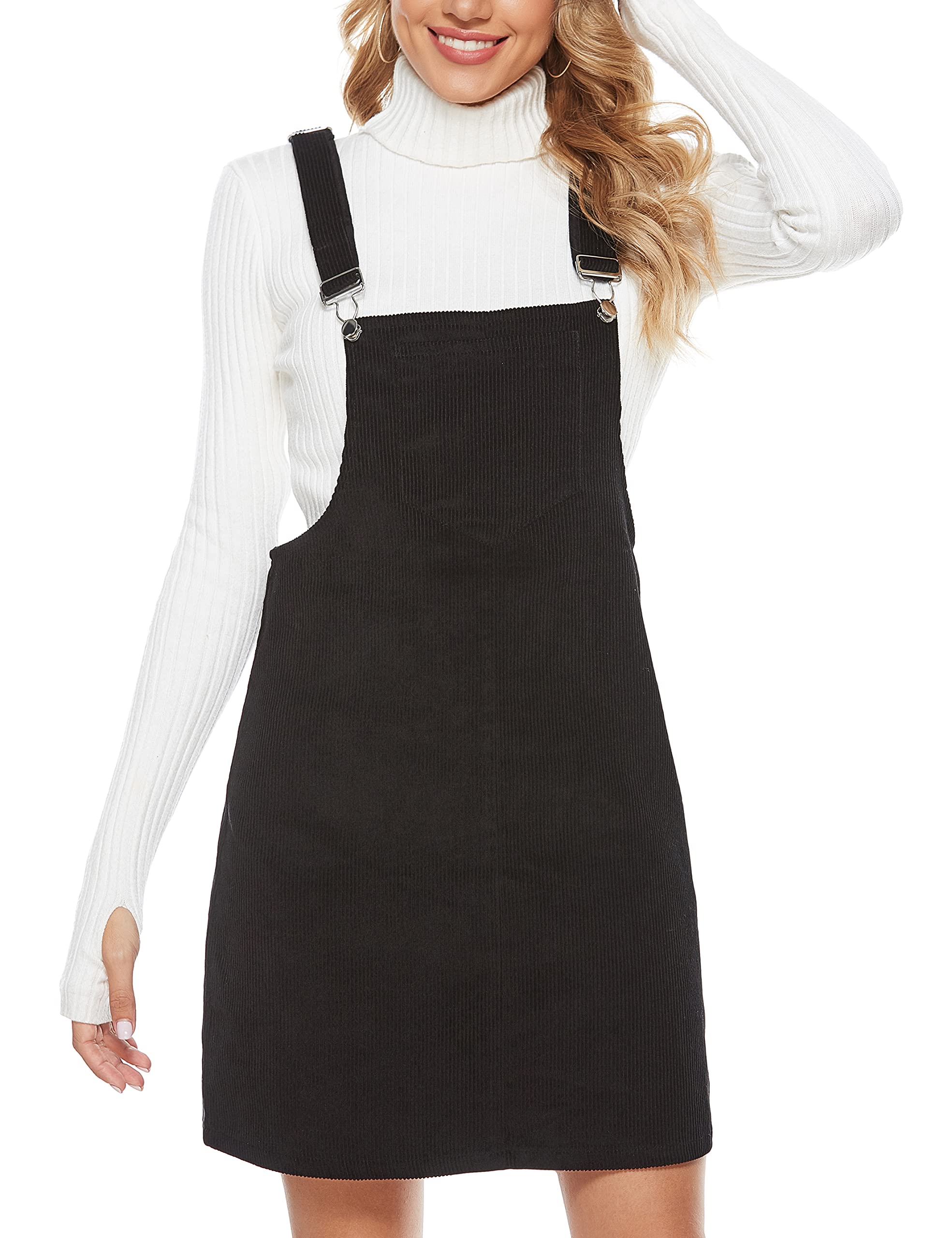 Yeokou Women's Casual Corduroy Bib Overalls - Knee-Length Pinafore Midi Dress Jumpsuit for Fall Fashion | Perfect for Work, Date Night & Weekend Outfits