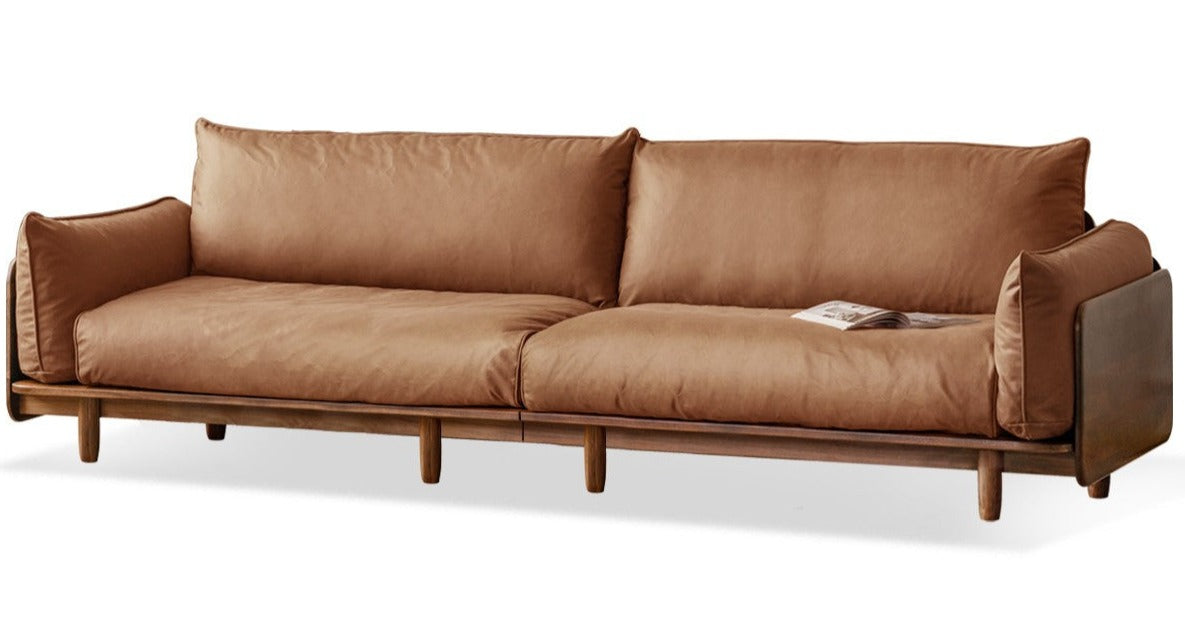 Premium Black Walnut Solid Wood Genuine Leather Sofa - Handcrafted Fabric Sofa for Living Room, Lounge & Office - Modern Comfort Furniture for Home Decor