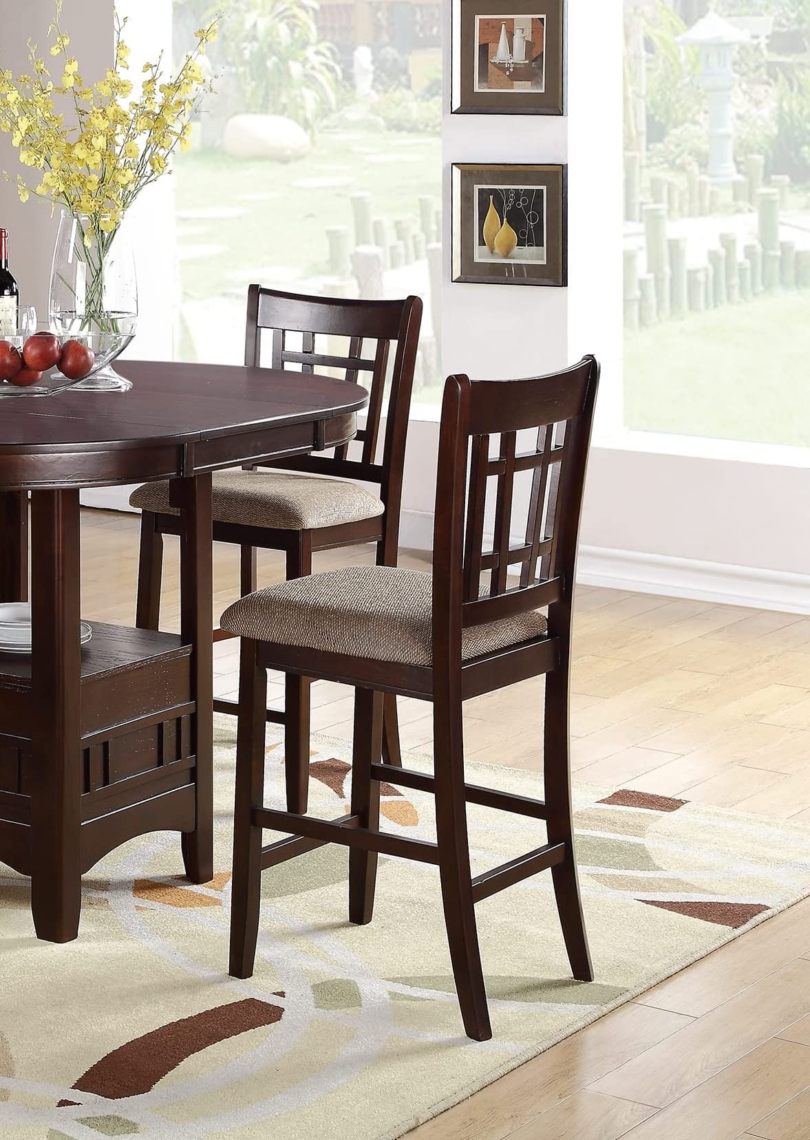 2-Piece Solid Wood Counter Height Dining Chairs with Upholstered Cushions - Brown Wooden Bar Stools for Kitchen Island, Breakfast Nook & Small Space Dining