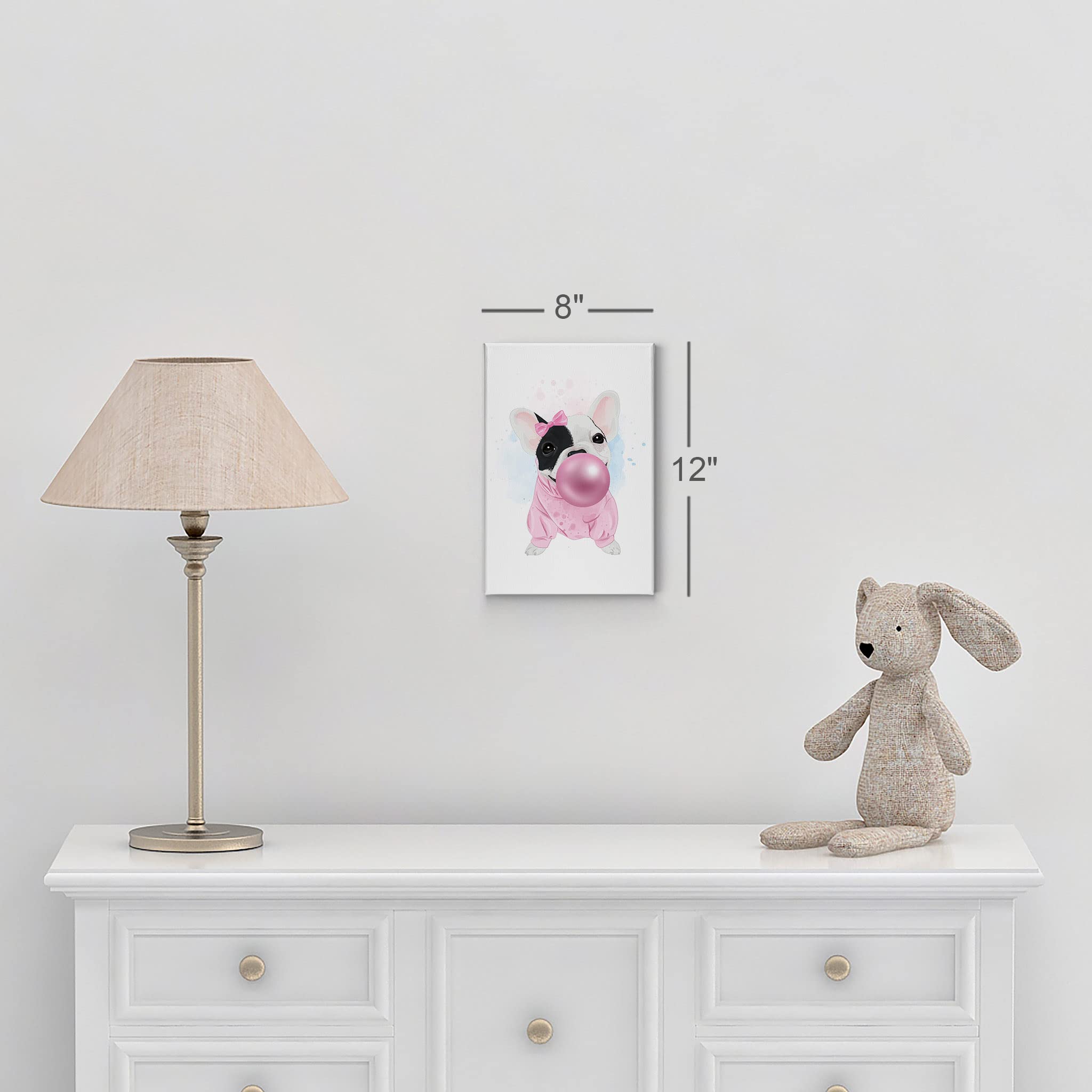 French Bulldog Portrait Canvas Wall Art Print - Smile Art Design with Ribbon & Bubble Gum, Perfect Pet Lover Gift for Dog Owners, Animal Themed Living Room, Bedroom, Nursery & Kids Room Decor - 36x24 Inches