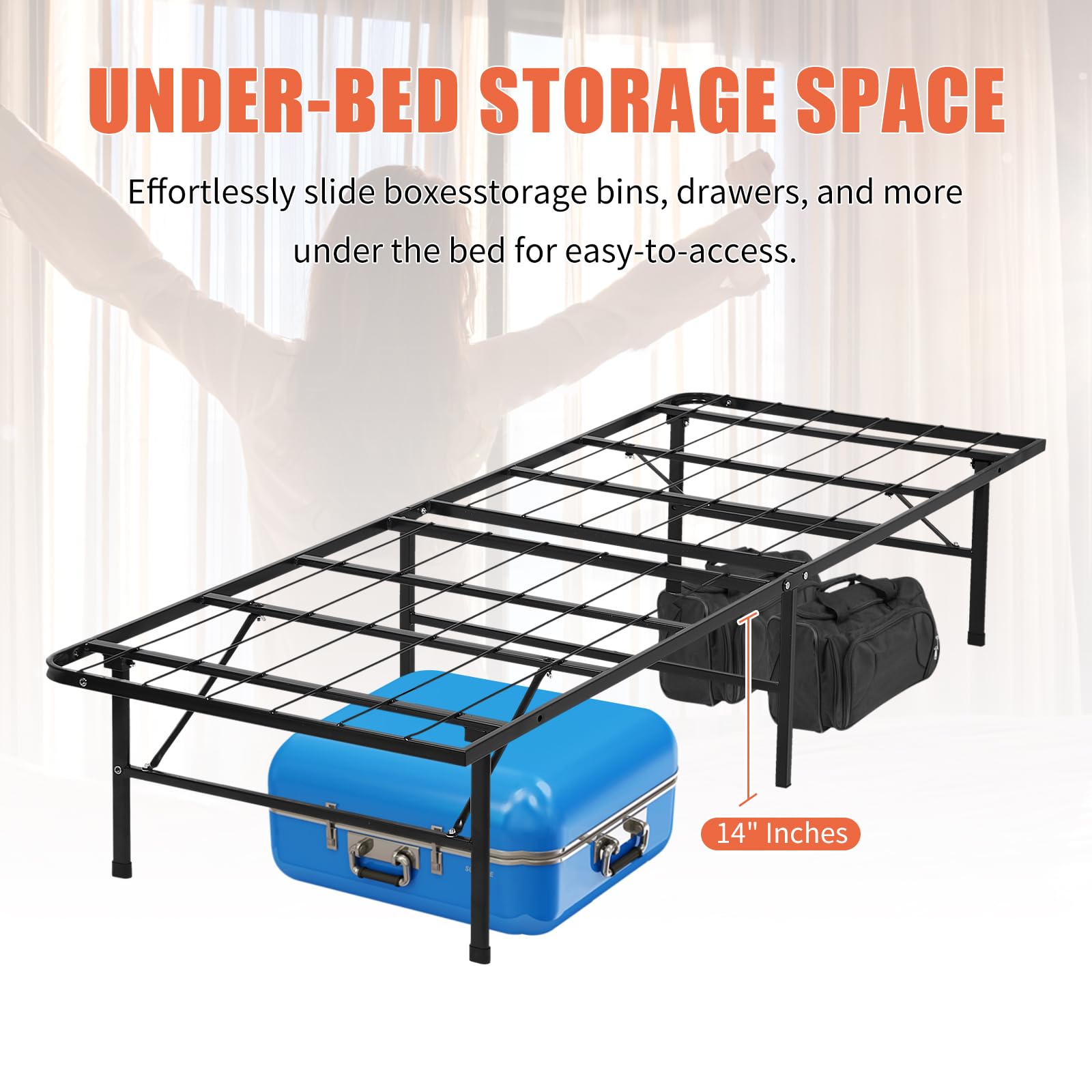 BLKMTY Twin Size Foldable Metal Platform Bed Frame - Heavy Duty Steel Slat Support for Mattress, No Box Spring Needed, Noise Free, Holds Up to 500lbs - Black | Perfect for Small Spaces, Guest Rooms & Dormitories