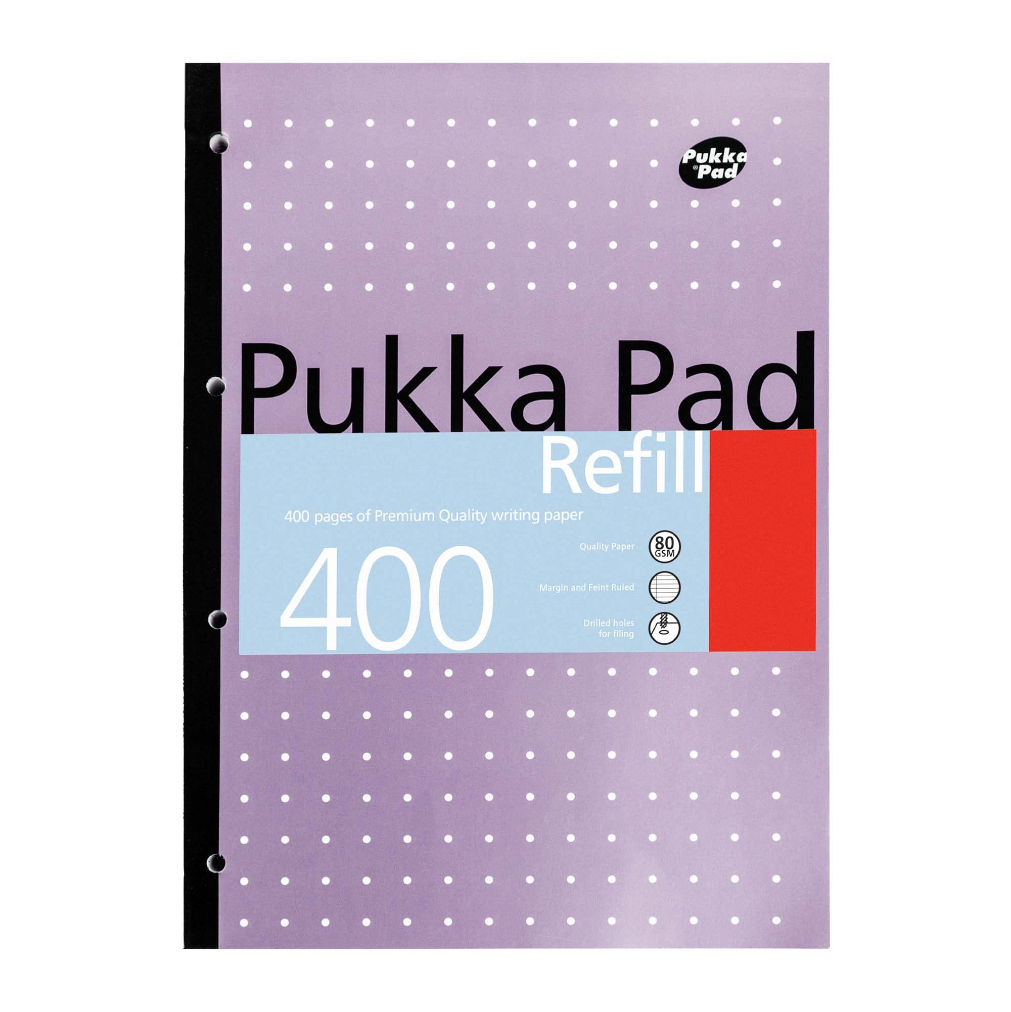 Pukka Pad A4 Refillable Notepad 5-Pack - 400 Pages 80GSM Paper with 4-Hole Punch & Feint Ruled Lines - 29.7x21cm (Blue,White,Pink,Silver) - Perfect for School, Office & Note Taking