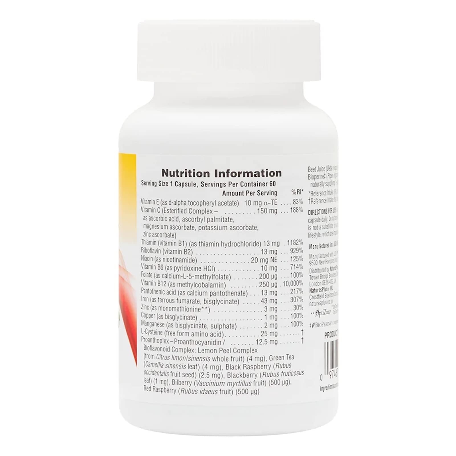 NaturesPlus Hema-Plex Iron Supplement - 60 Fast-Acting Vegan Capsules with 85mg Chelated Iron, Vitamin C & Bioflavonoids - Supports Blood Health & Energy - Gluten Free, Non-GMO - 30 Servings for Anemia & Fatigue Relief