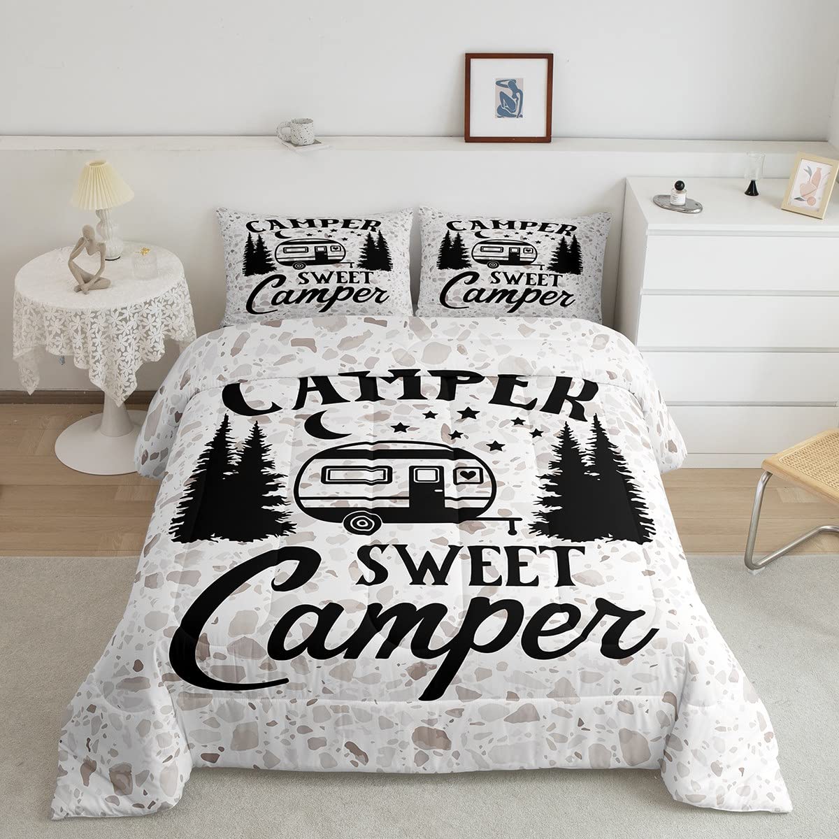 Kids Farmhouse Happy Camping Comforter Set - Ultra Soft Microfiber Twin Bedding for Boys, Girls, Women & Men - Rustic Camper Van Decor with Nature Travel Design - Perfect for Bedrooms, Dorms & Cozy Camping Adventures