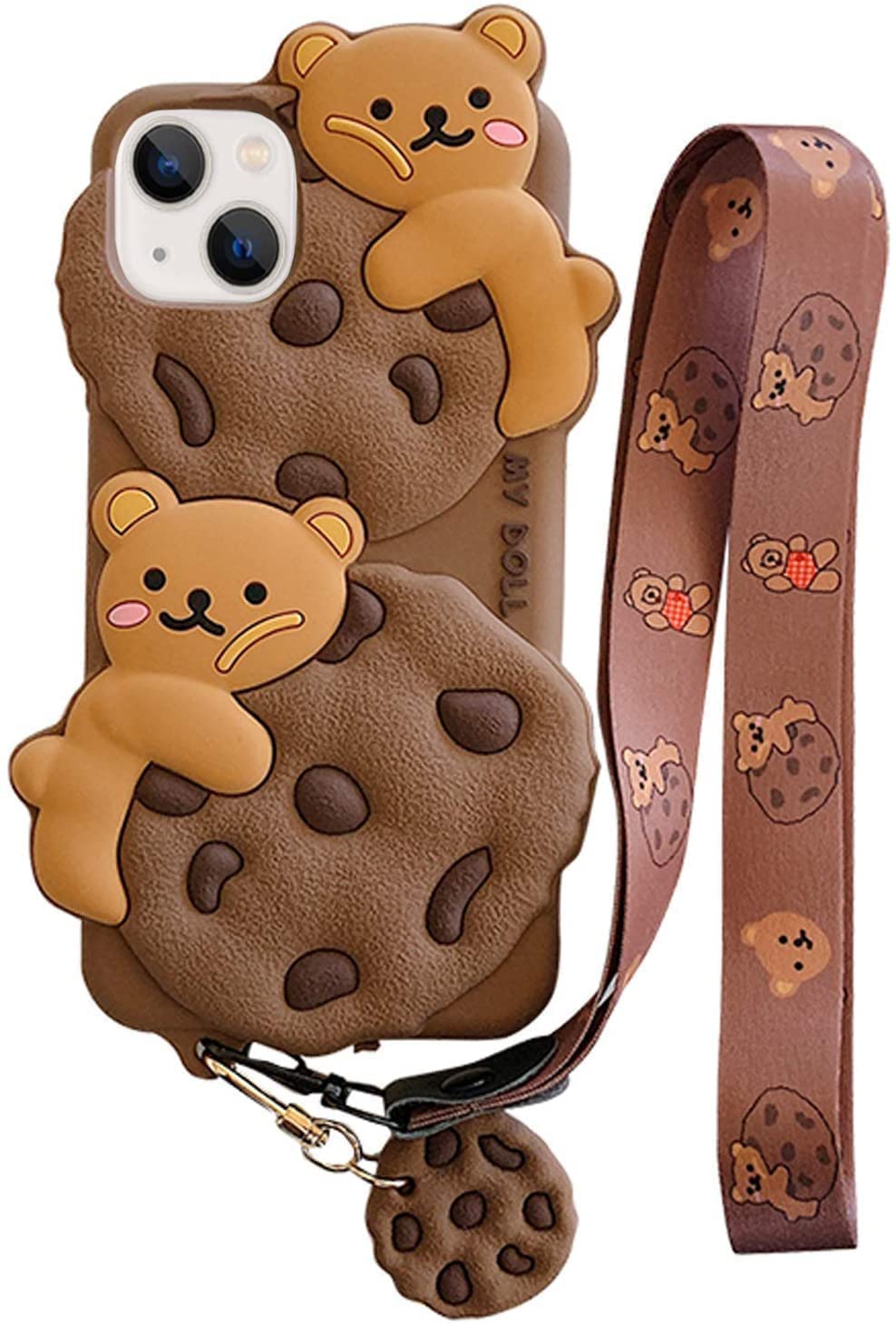 Yatchen Cute 3D Cartoon Bear Soft Silicone Case for iPhone 13 Pro Max - Kawaii Cookie Bear Design with Strap Lanyard, Protective Phone Cover for Women & Girls | Perfect Gift for Birthday, Christmas & Daily Use