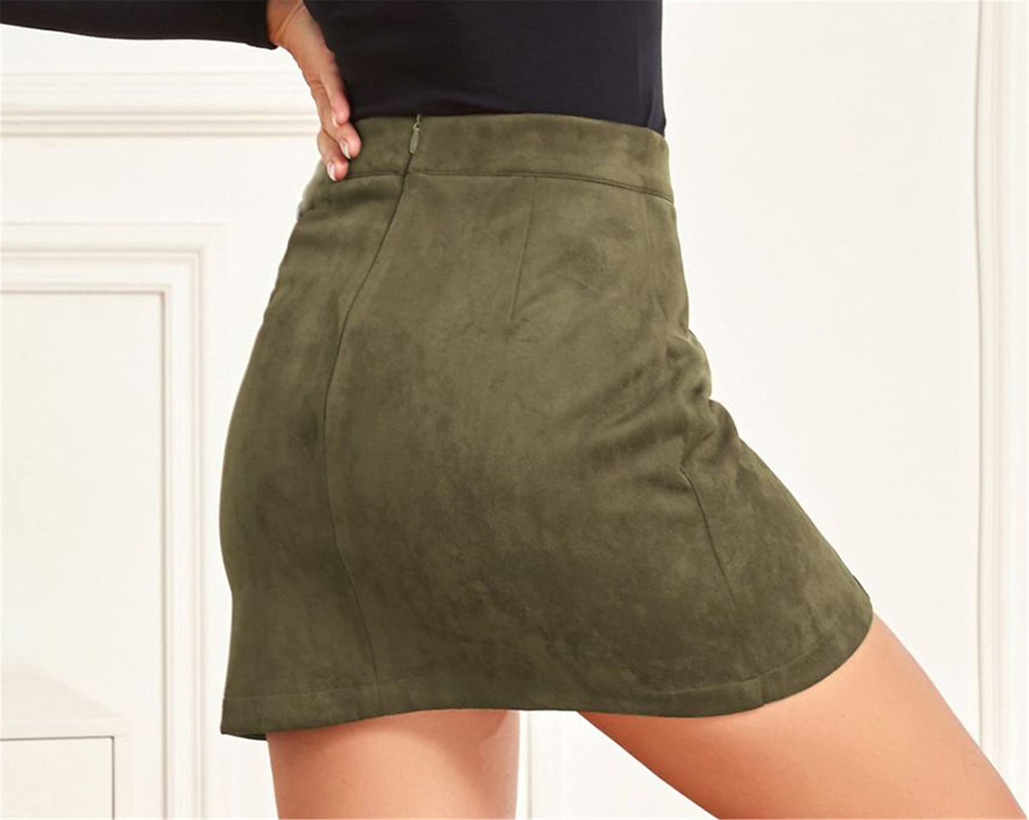 SANGTREE Women's Suede High Waist Bodycon Mini Skirt with Side Slit - XS to L Sizes | Perfect for Party, Club, Date Night & Casual Outfits