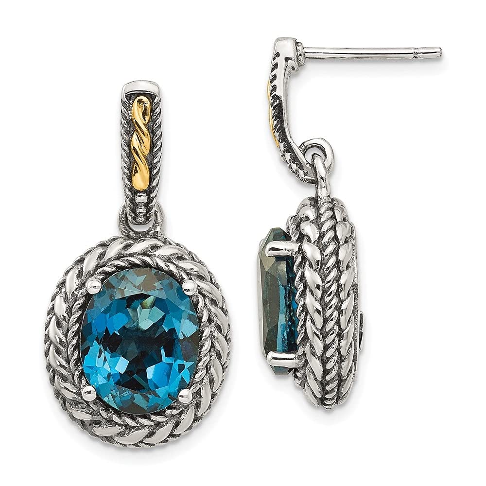 Diamond2Deal 925 Sterling Silver 14k White Gold London Blue Topaz Earrings for Women - 1.18 Inch Length, 0.59 Inch Width - Elegant Dangle Earrings for Wedding, Party & Special Occasions
