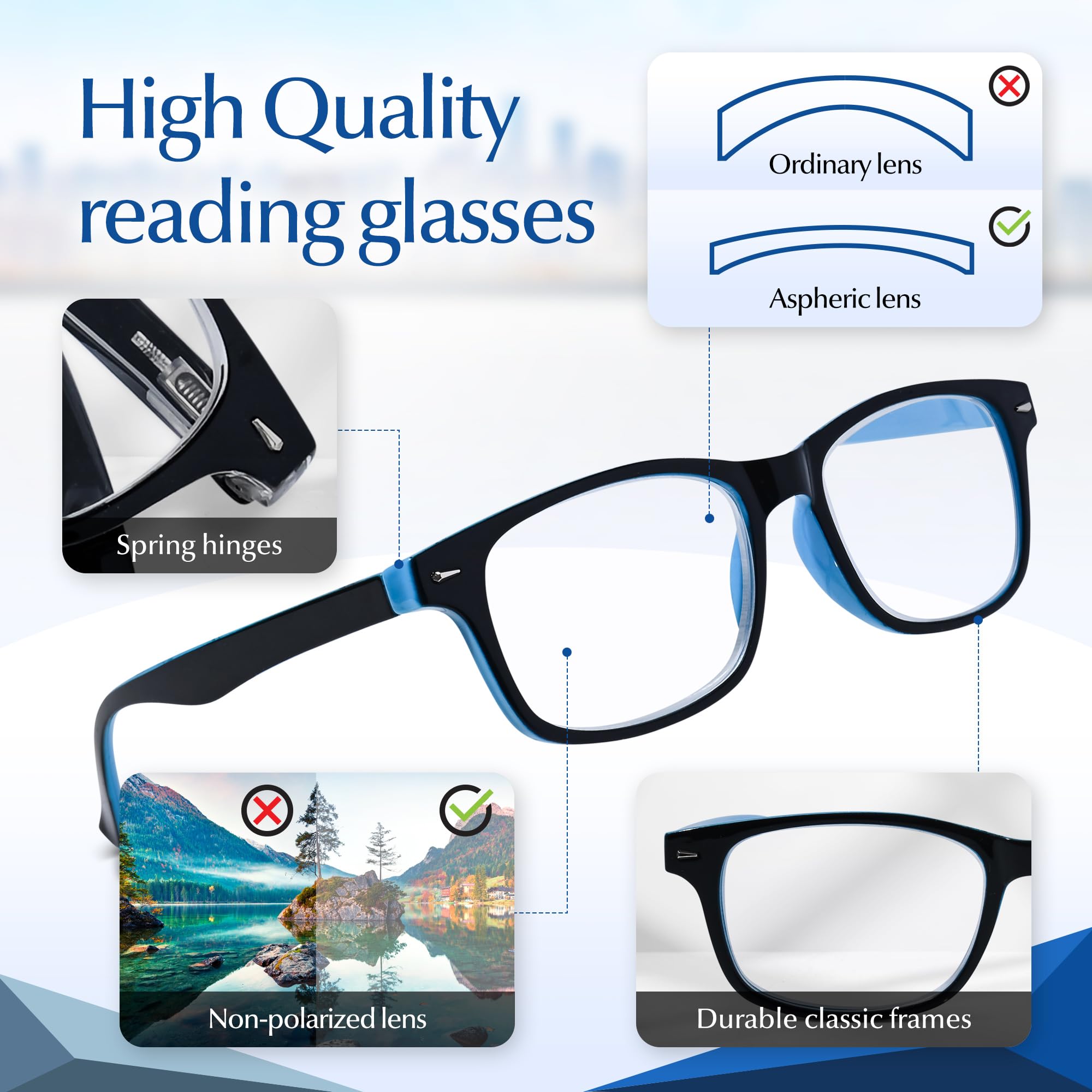 Super Strong High Magnification Reading Glasses for Women & Men - Non-Polarized Lens - Perfect for Reading, Crafts & Close Work