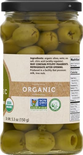 Divina Organic Pitted Green Olives - 5.3 oz Jar | Premium Mediterranean Snack for Salads, Charcuterie Boards & Healthy Recipes