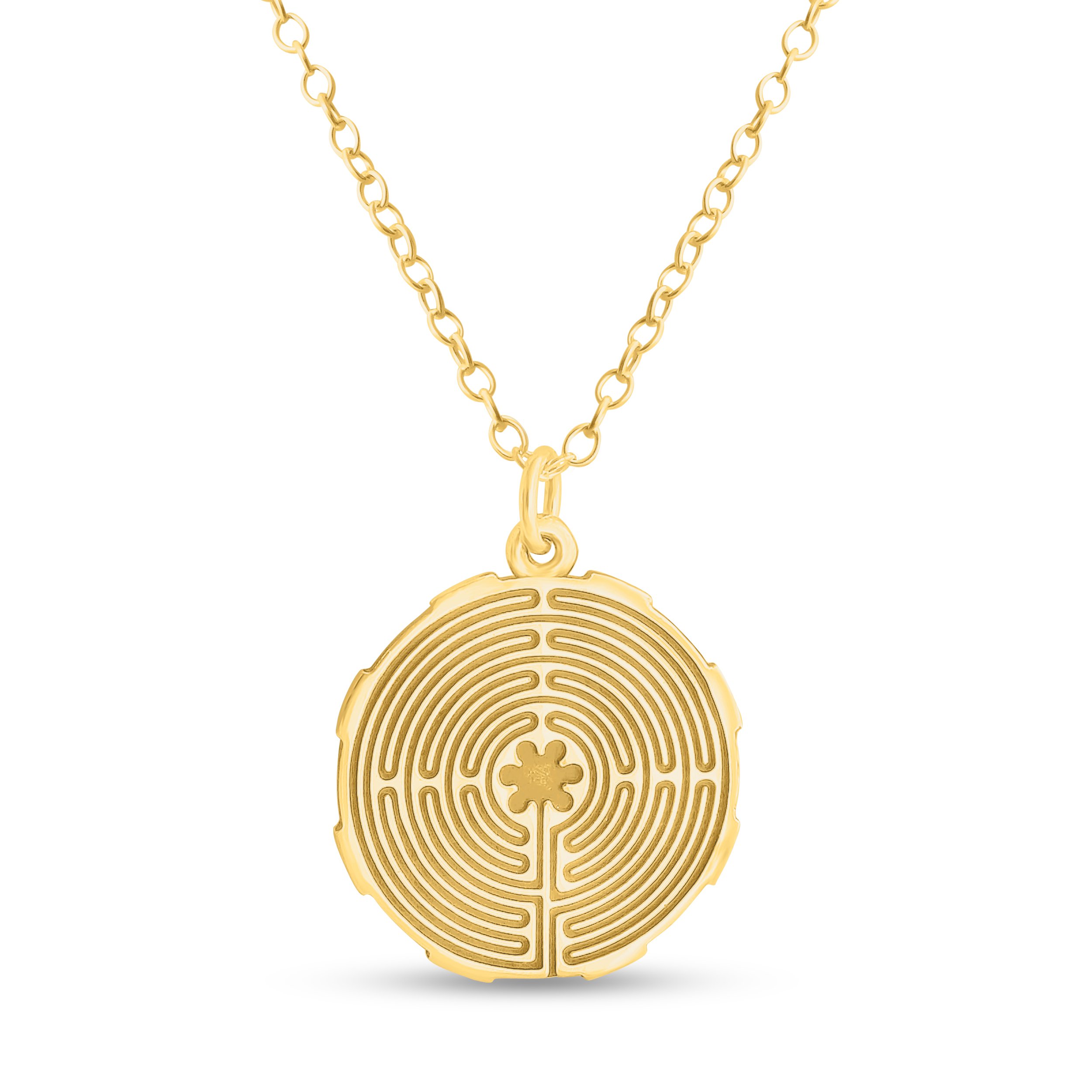 925 Sterling Silver & 14K Gold Plated Mandala Labyrinth Coin Pendant Necklace - Sacred Path Spiritual Journey Charm Jewelry for Meditation, Yoga & Mindful Gifts
