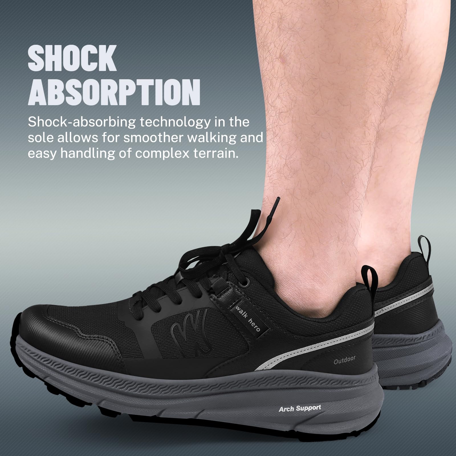 Men's Hiking Shoes for Plantar Fasciitis Relief - Lightweight Waterproof Walking Sneakers with Non-Slip Rubber Sole & Arch Support - Orthopedic Shoes for Foot & Heel Pain - Perfect for Outdoor Adventures, Trail Hiking & Daily Comfort