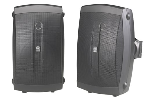 YAMAHA NS-AW150BL 2-Way Indoor Outdoor Speakers (Pair, Black) with 100ft Amazon Basics 16-Gauge Speaker Wire - Weatherproof Audio System for Patio, Garden, Poolside & Home Theater Setup
