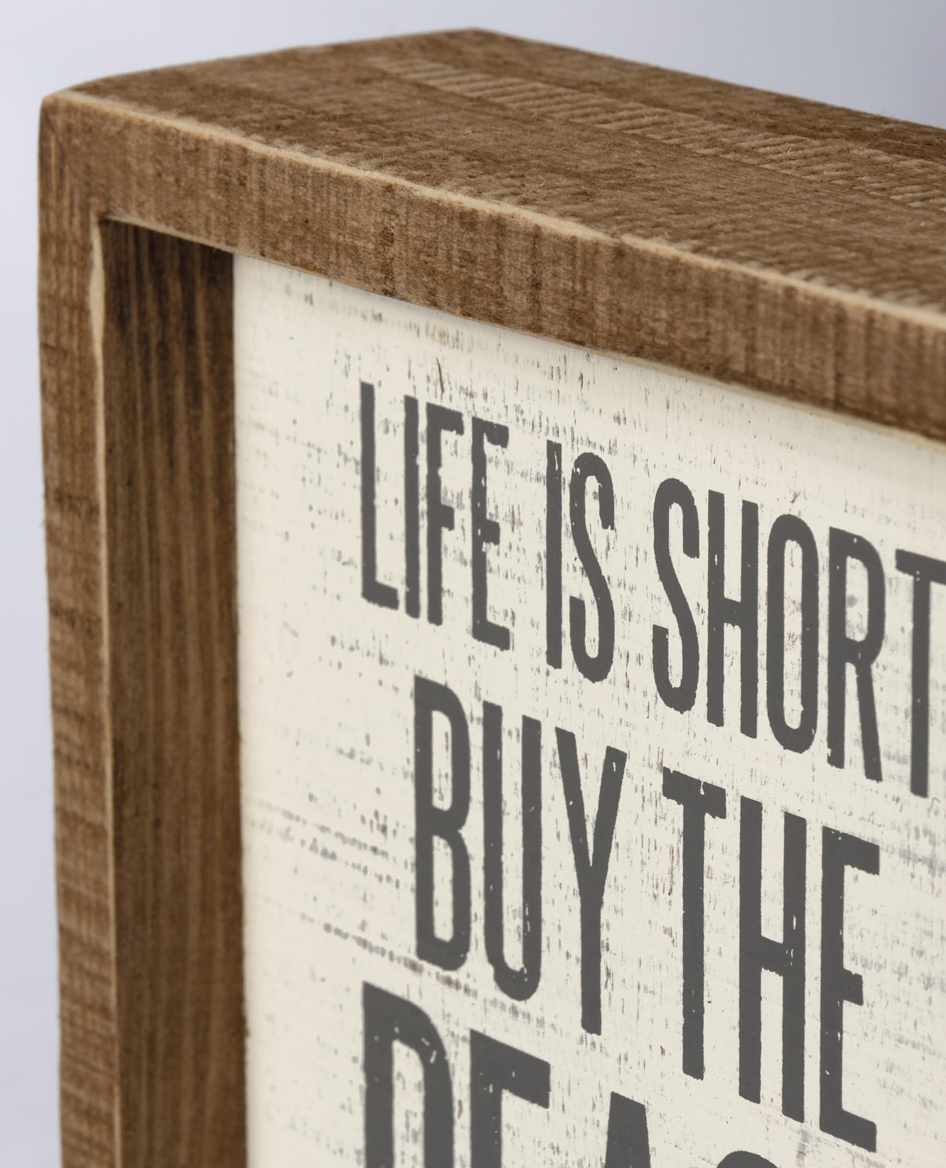 Primitives by Kathy Home Décor Inset Box Sign - Life Is Short Buy The Beach House | Rustic Wooden Wall Art for Farmhouse, Coastal & Beach House Decor