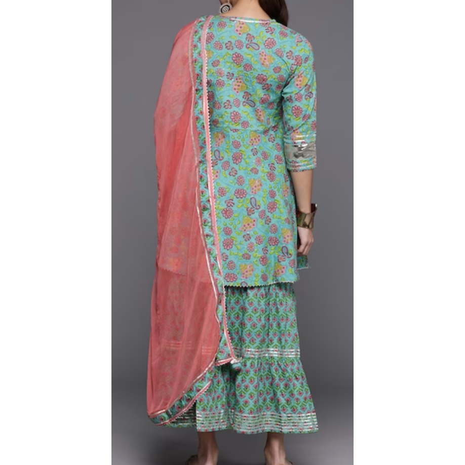 Stylish Sea Green Printed Kurti Set with Skirt & Dupatta - Perfect for Festivals, Weddings & Ethnic Occasions