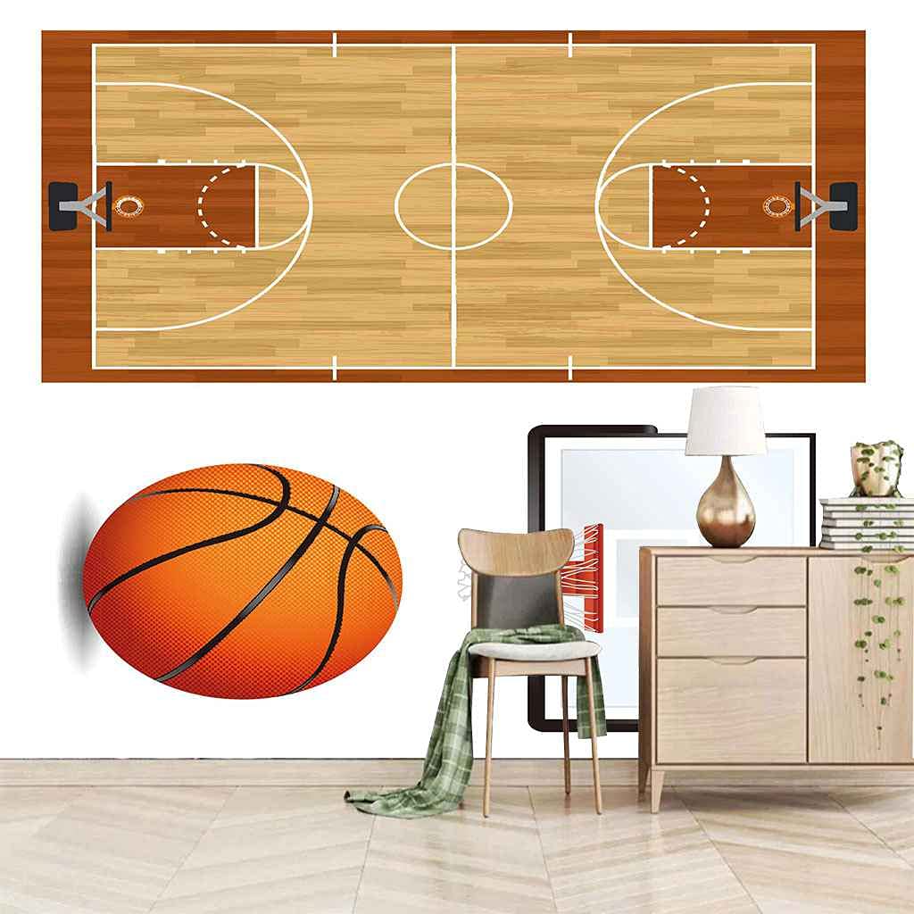 Custom 3D Wall Decals - Sports Basketball Theme Removable Wall Art Sticker (157.5x110.2in) - Self-Adhesive Mural for Bedroom, Living Room, TV Background - Perfect for Home Decor, Cafe, Bakery & Dessert Shop Wall Design