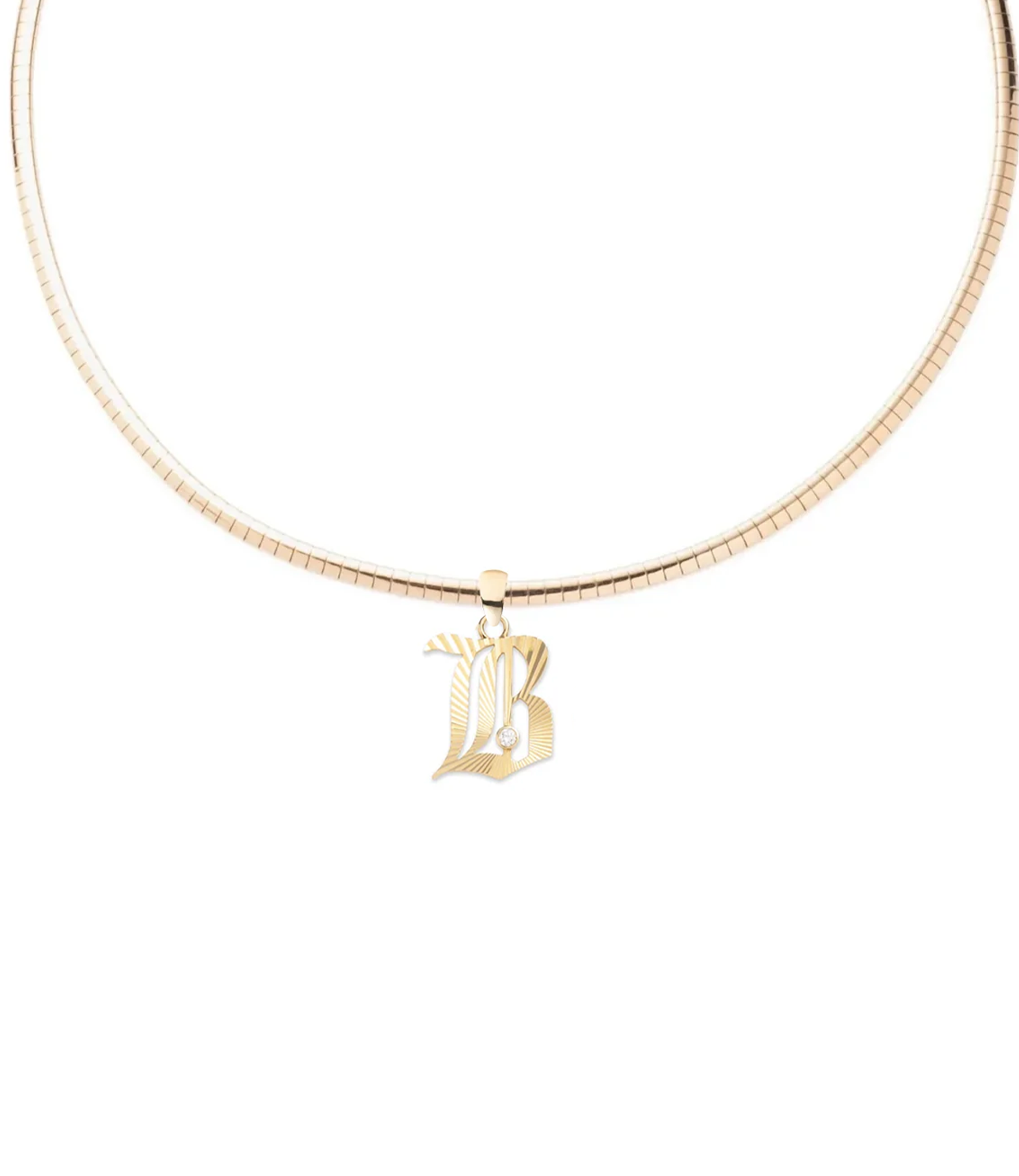 Personalized Initial & Number Small Sleek Collar Necklace in 14K Yellow Gold with Diamond Accents - Perfect for Everyday Wear, Gifts & Special Occasions